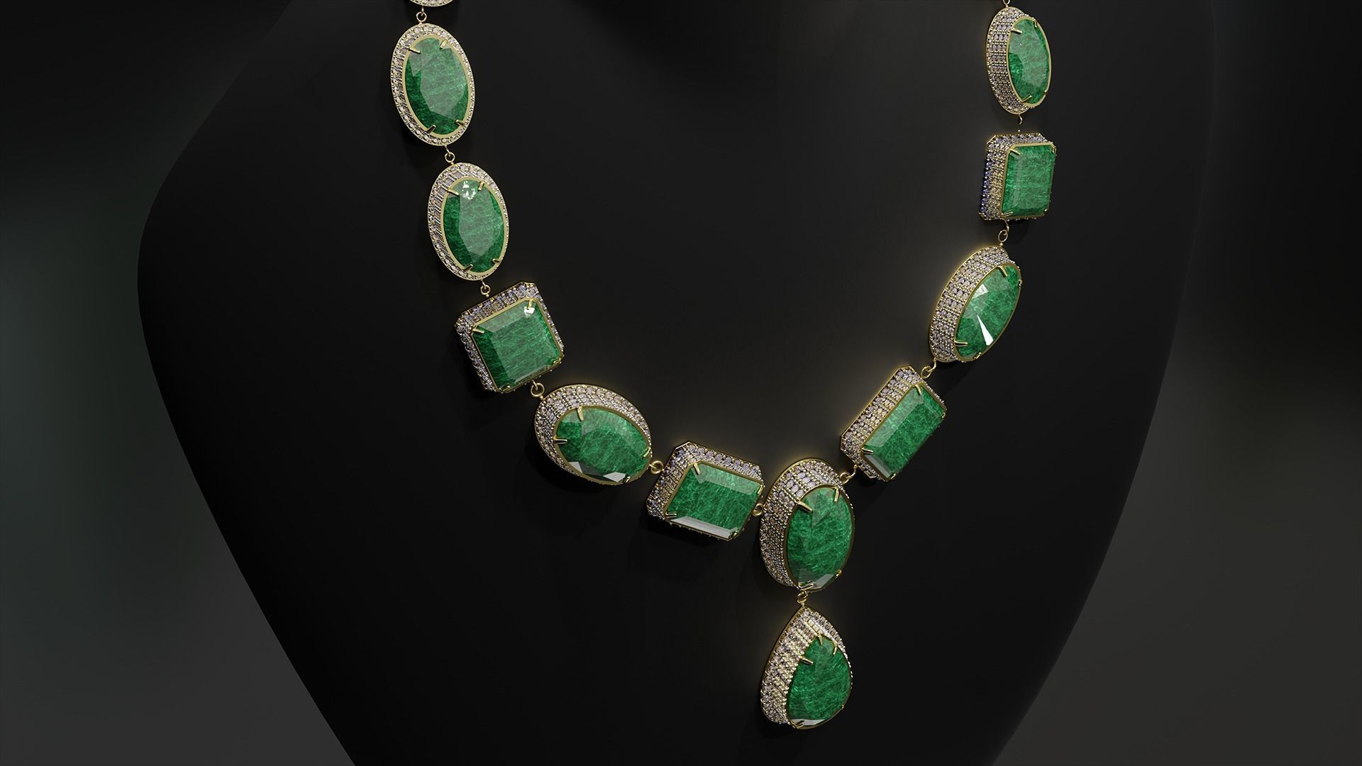 Mughal necklace Emerald and diamond 3D model_3