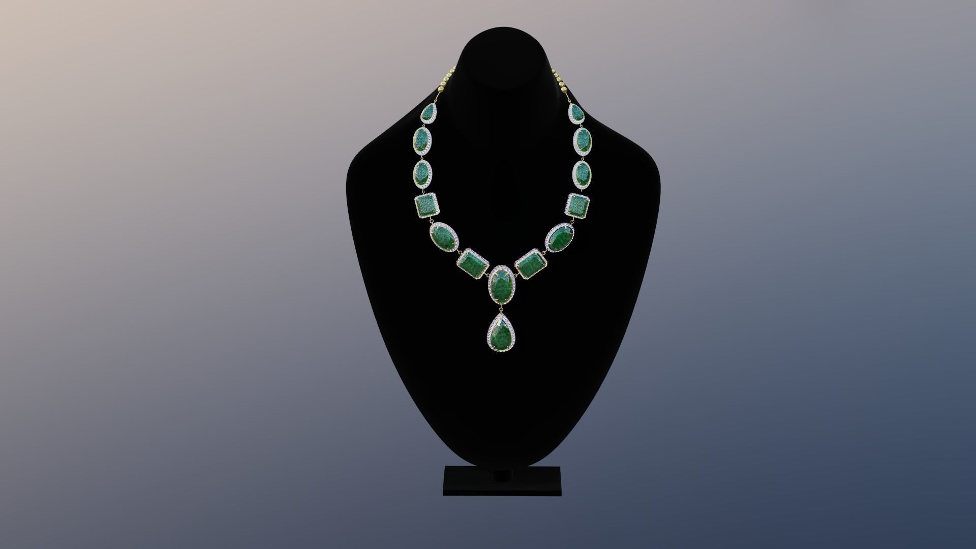 Mughal necklace Emerald and diamond 3D model_5
