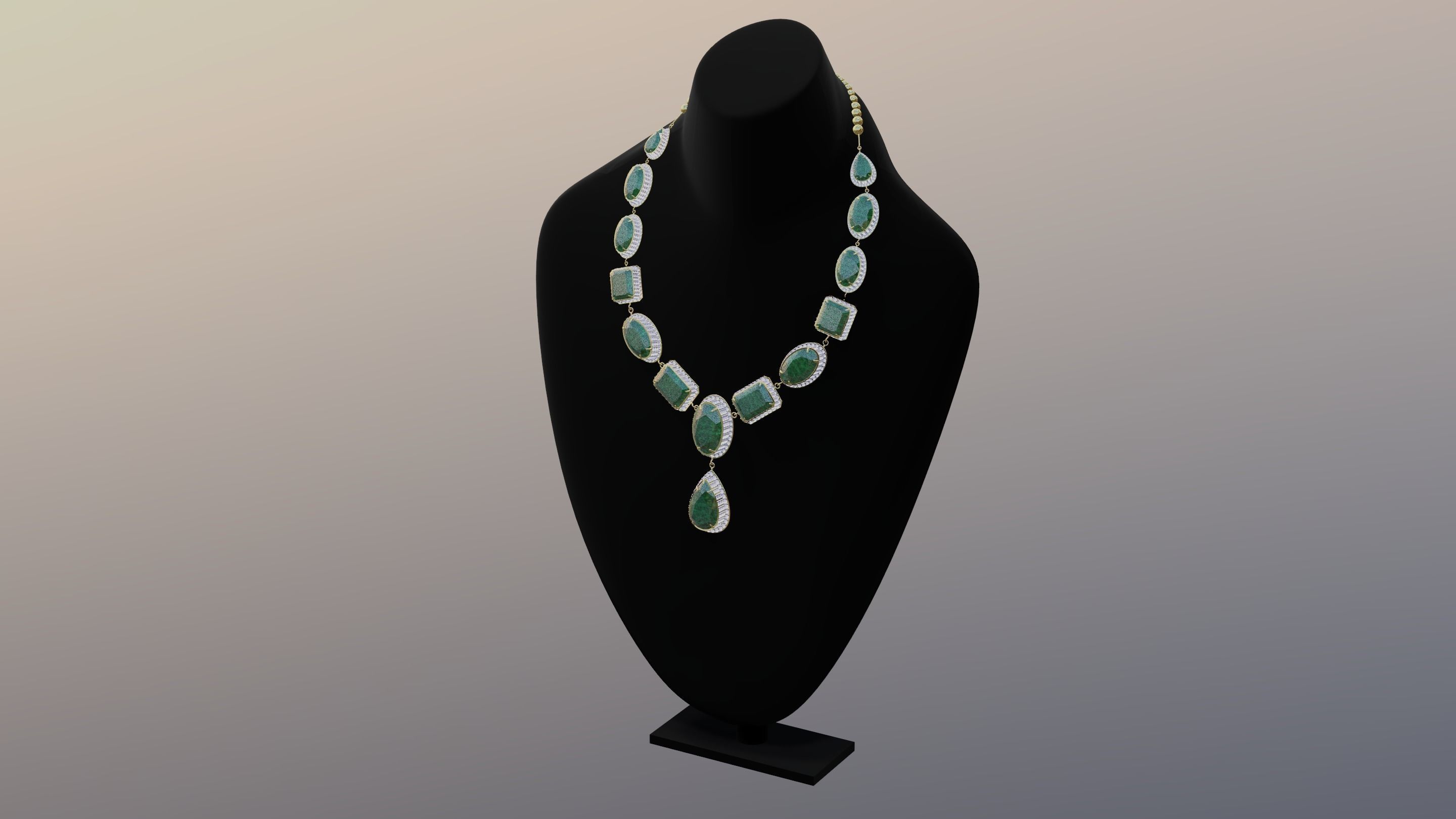 Mughal necklace Emerald and diamond 3D model_7
