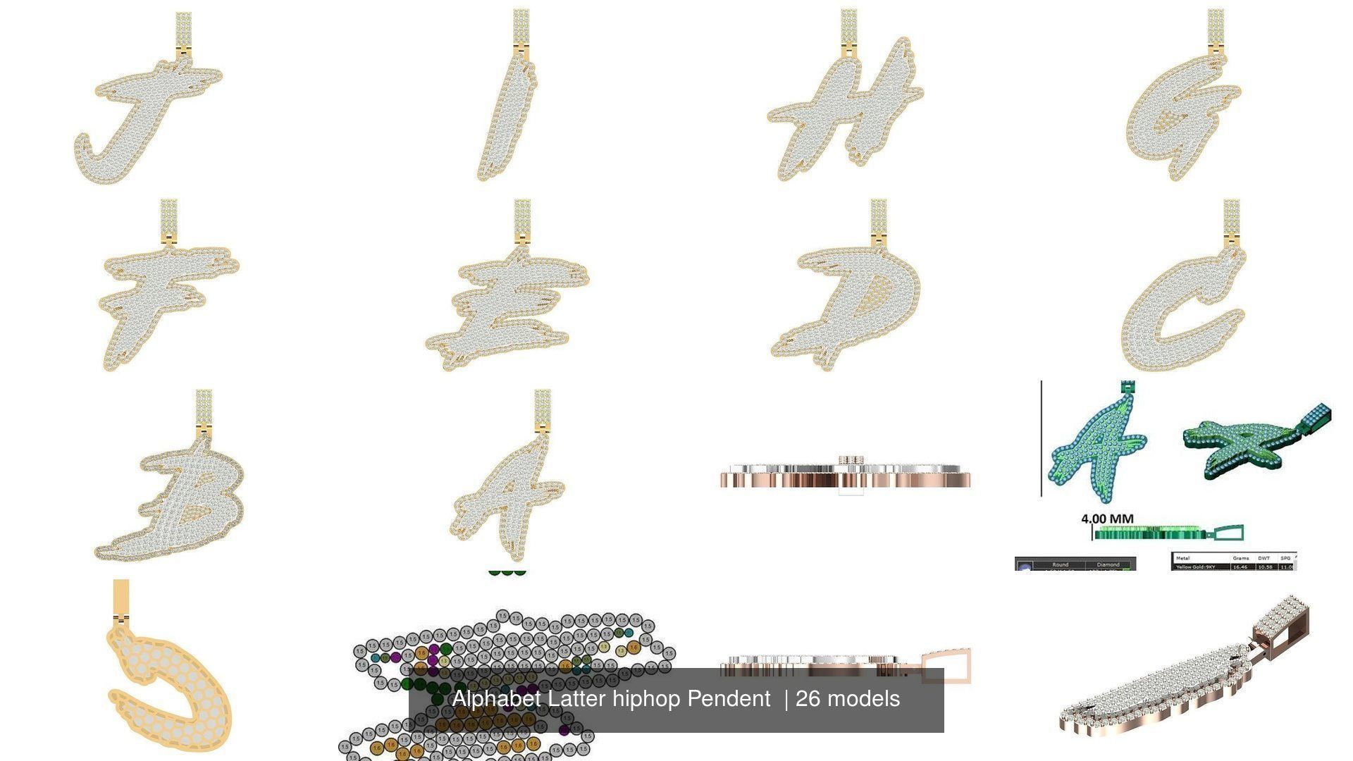 Alphabet Latter hiphop Pendent  3D Model Collection_2