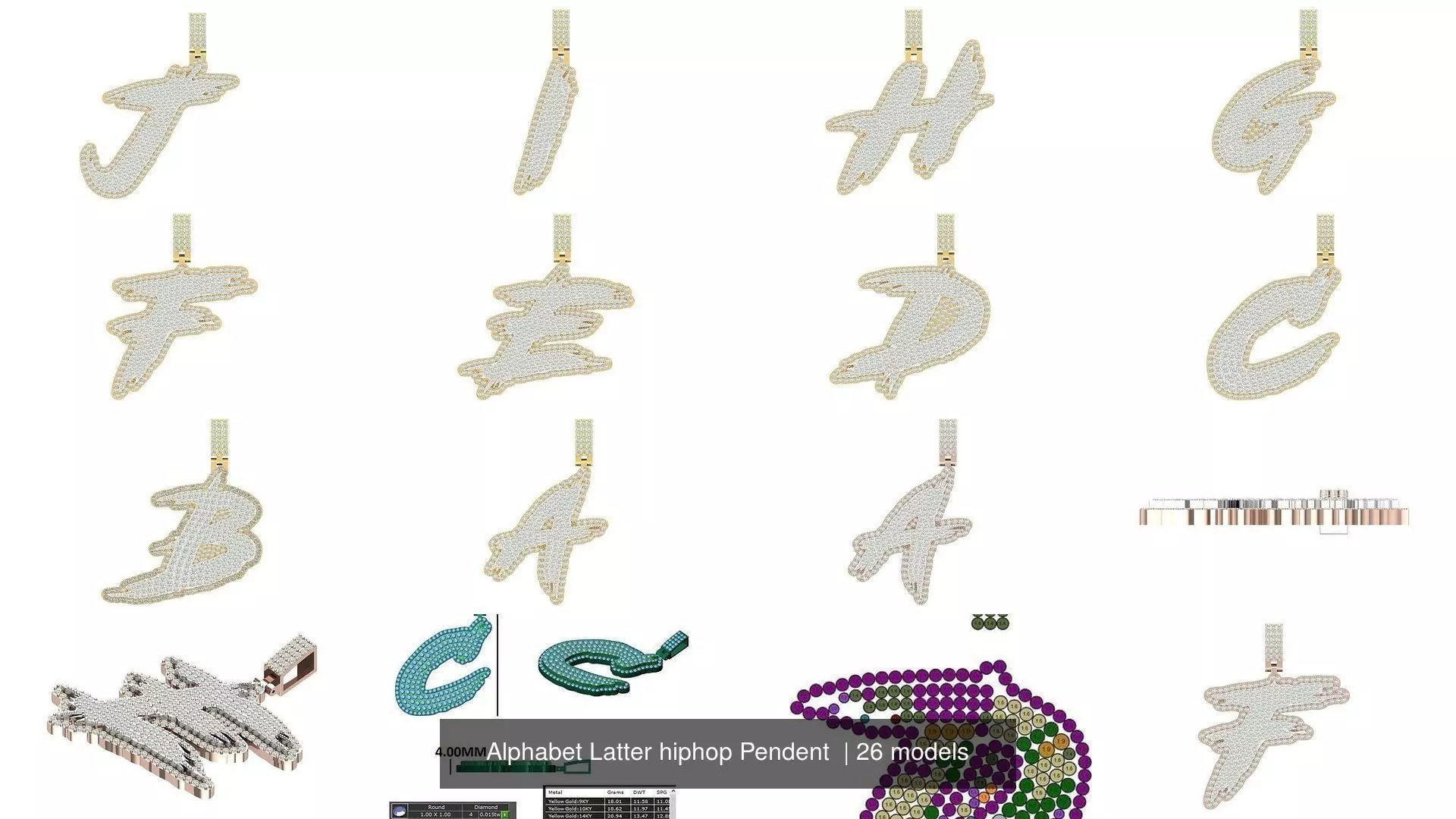 Alphabet Latter hiphop Pendent  3D Model Collection_0