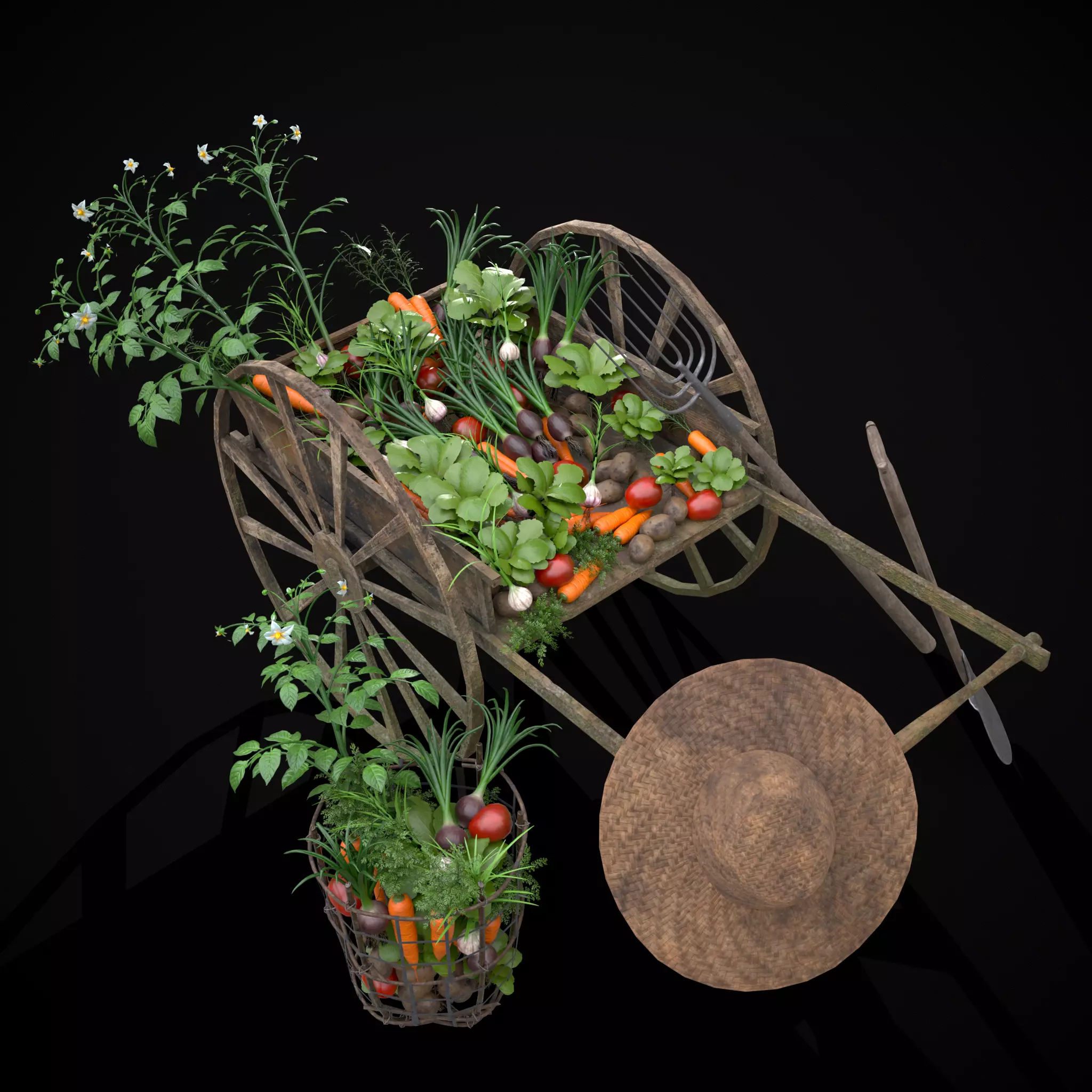 Wheelbarrow of Crops Low-poly 3D model_0