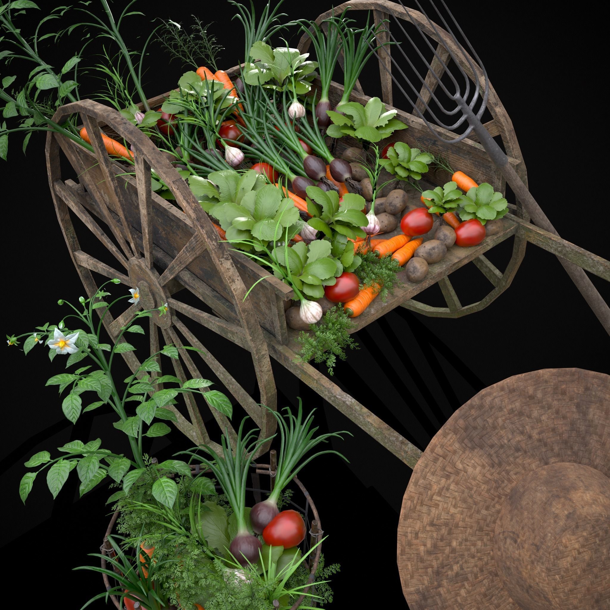 Wheelbarrow of Crops Low-poly 3D model_3