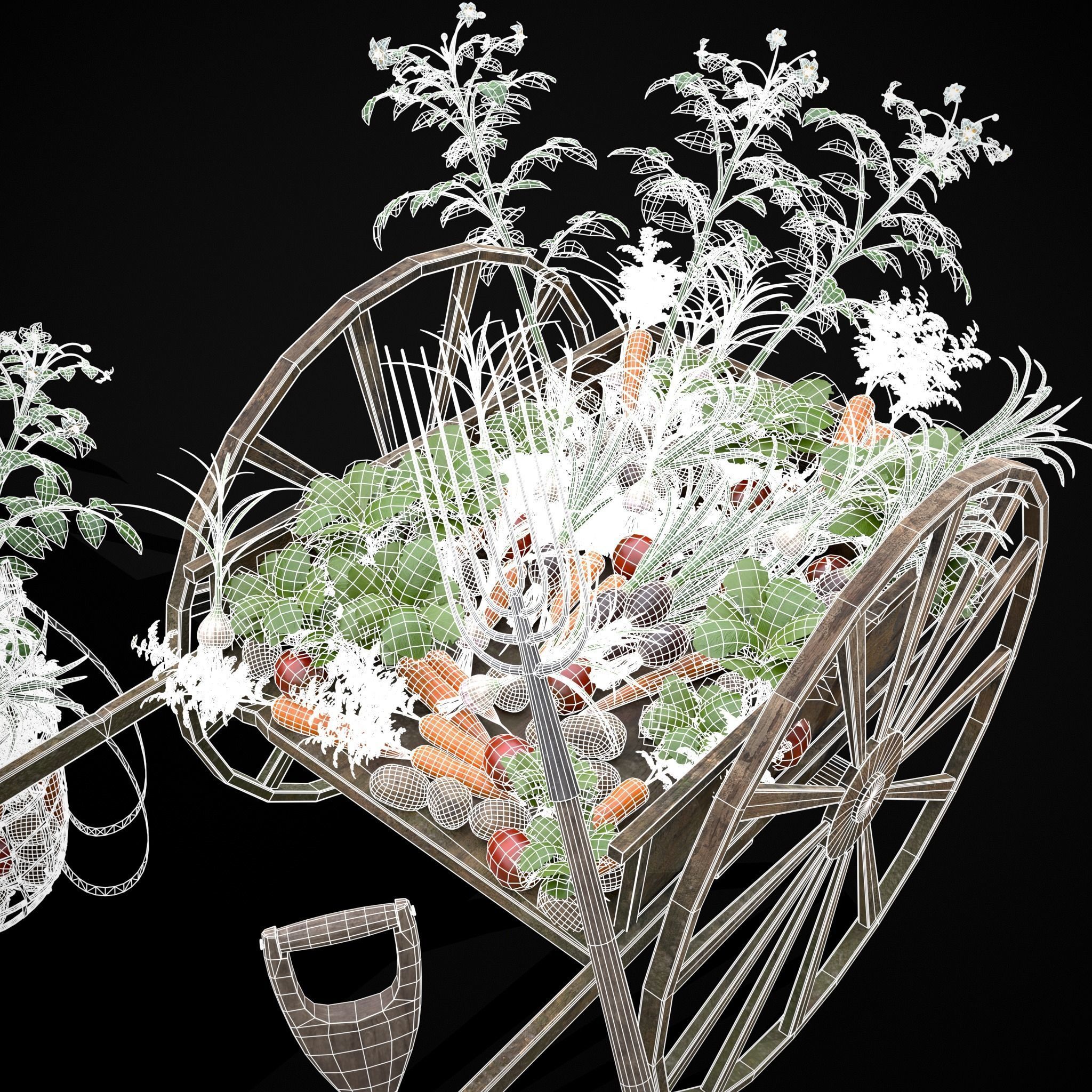 Wheelbarrow of Crops Low-poly 3D model_12