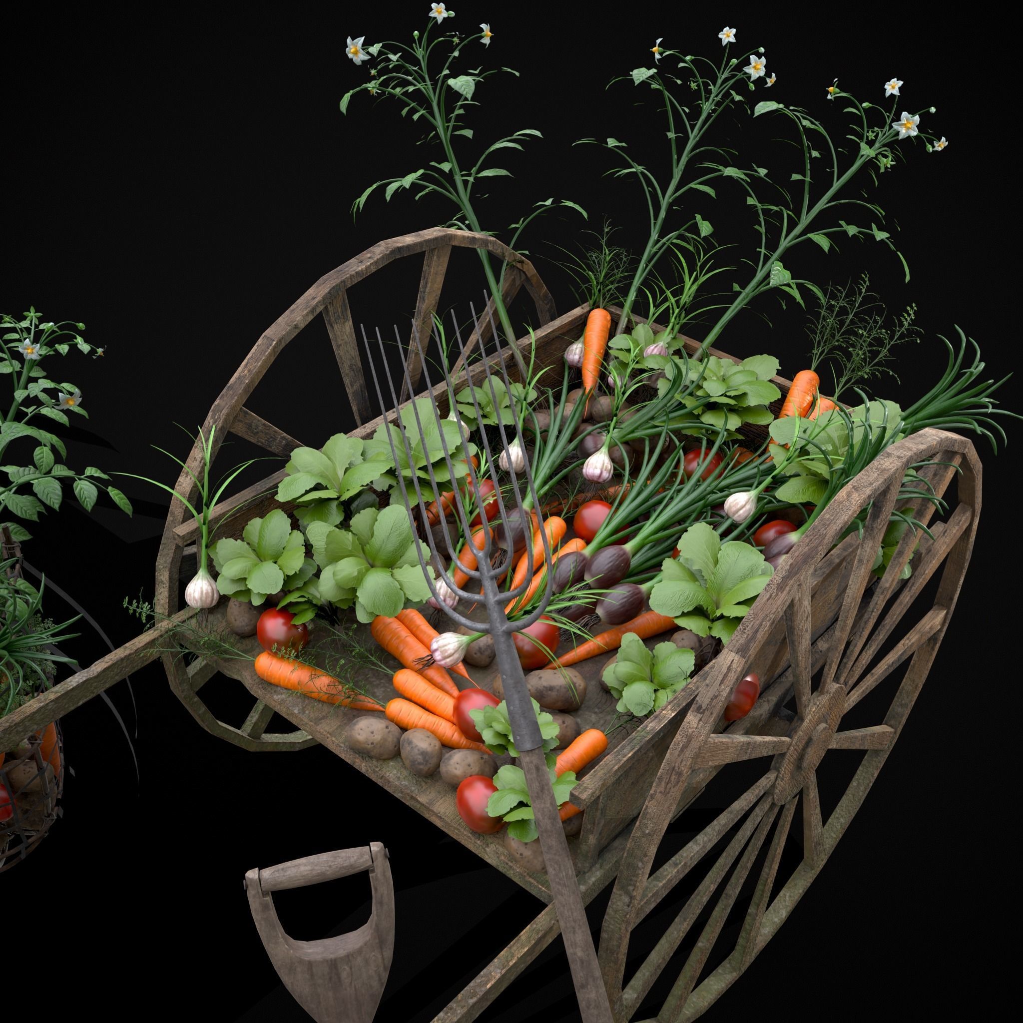 Wheelbarrow of Crops Low-poly 3D model_9