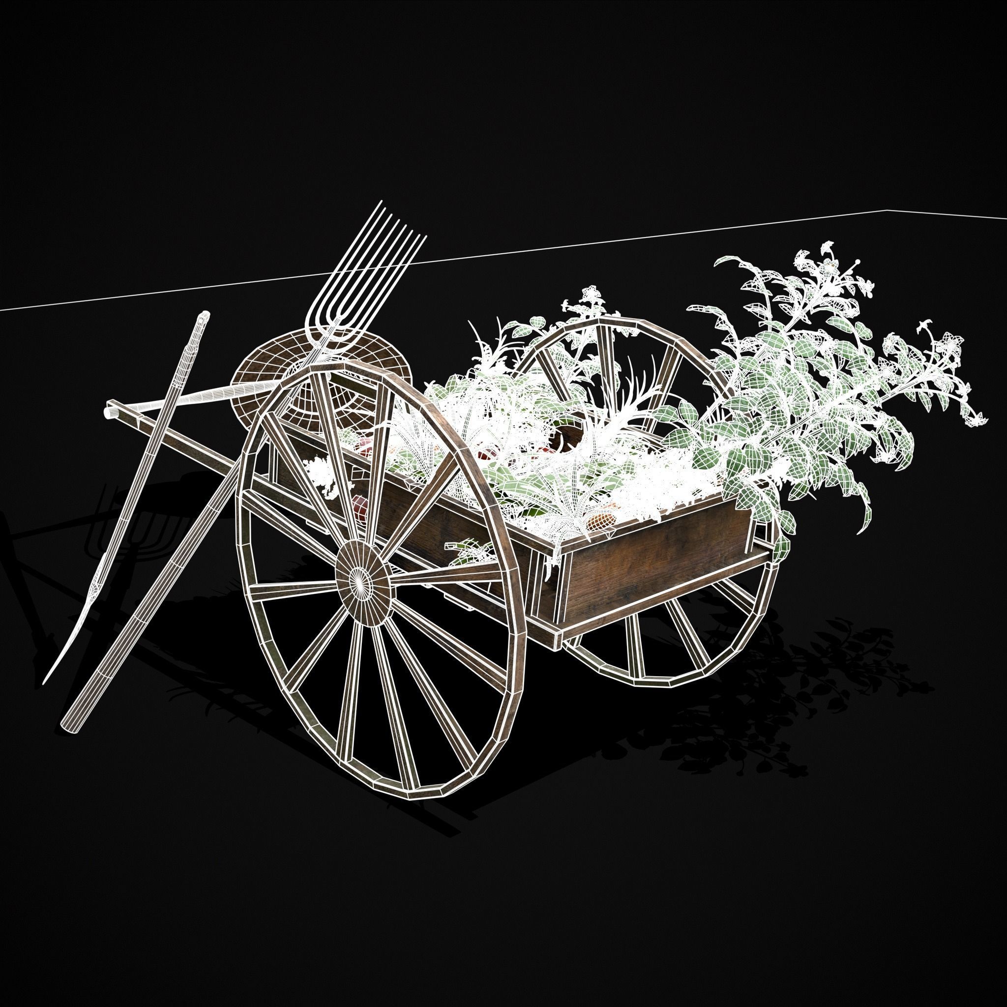 Wheelbarrow of Crops Low-poly 3D model_16