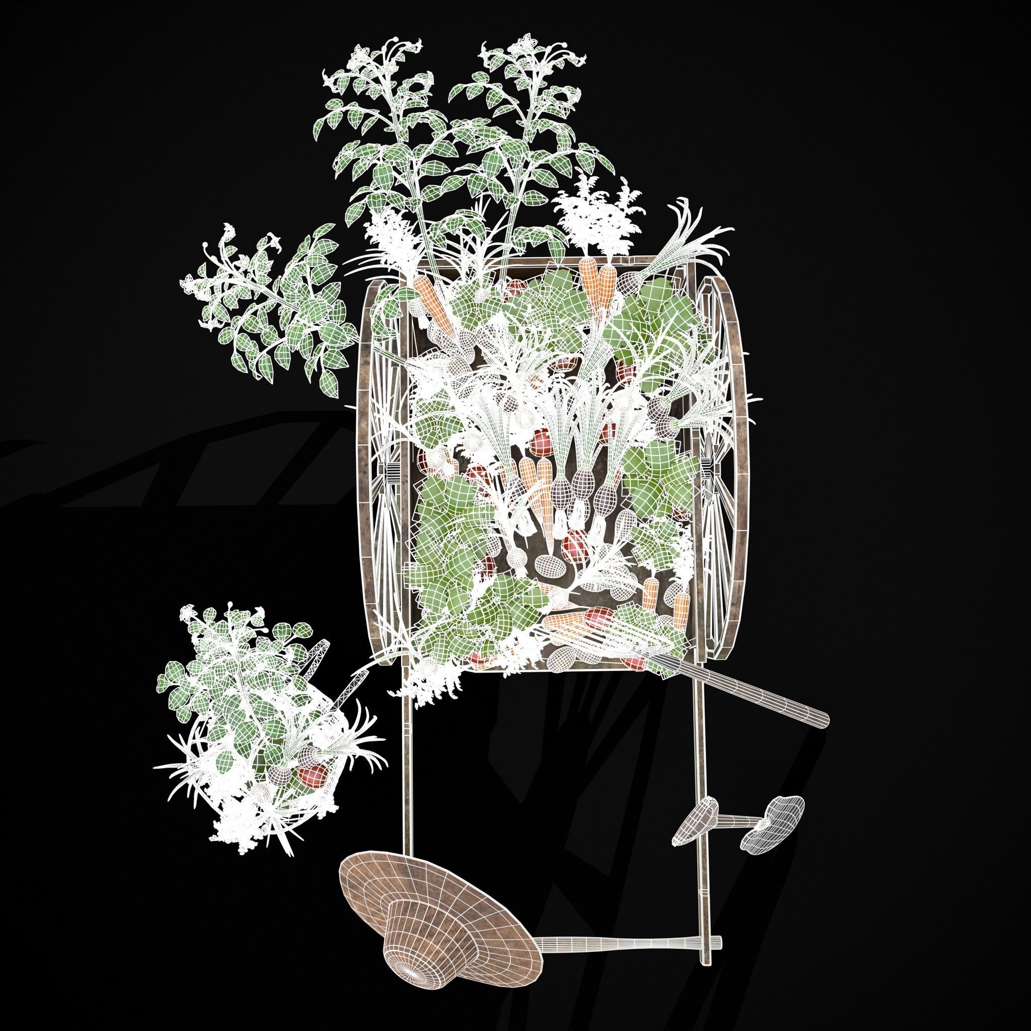 Wheelbarrow of Crops Low-poly 3D model_8