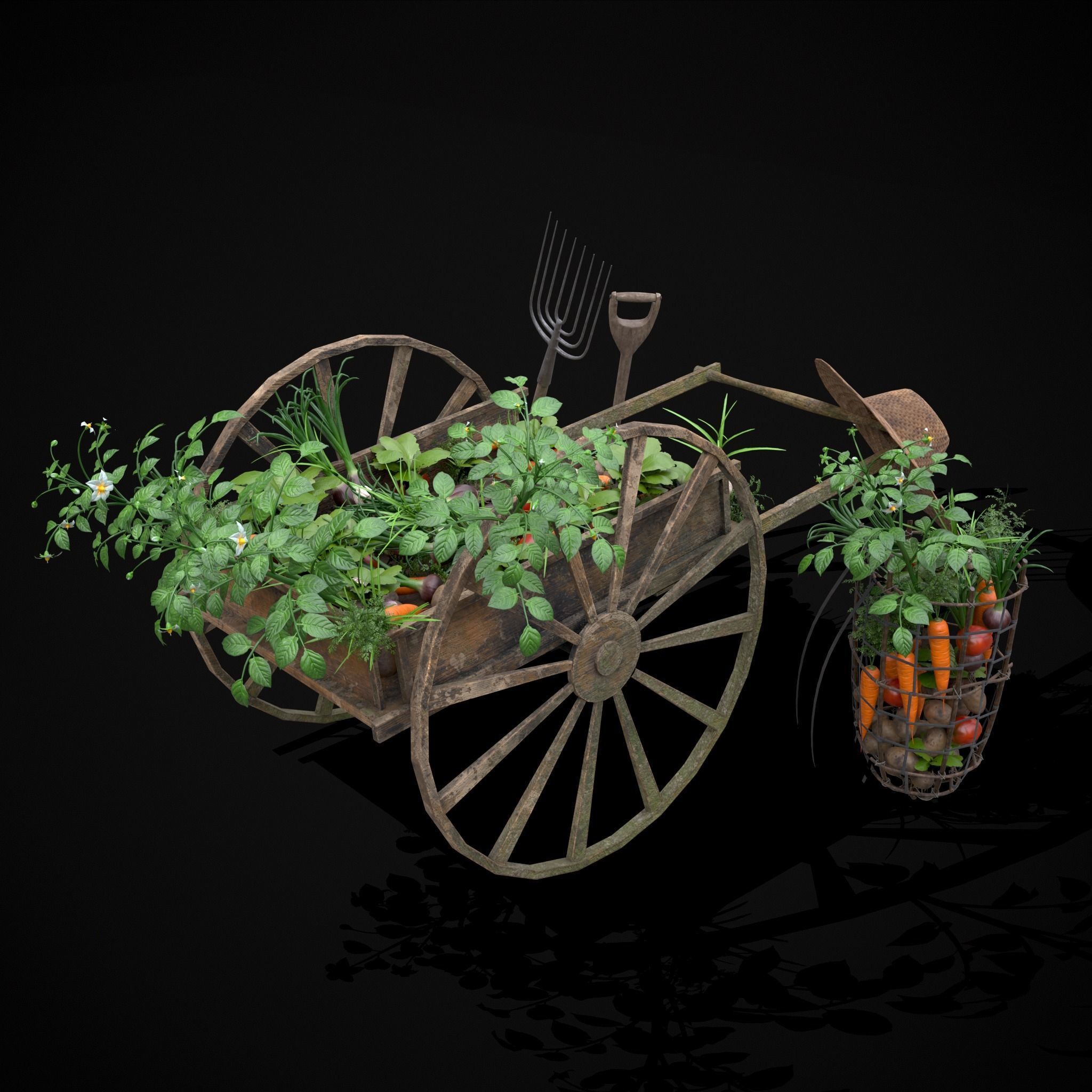 Wheelbarrow of Crops Low-poly 3D model_19