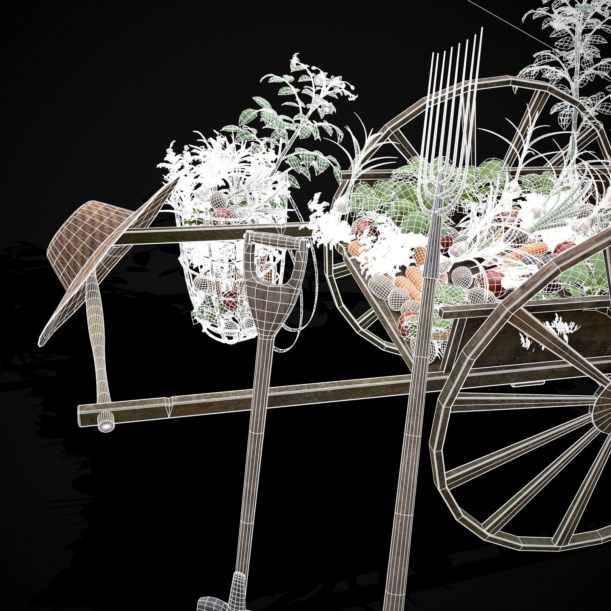Wheelbarrow of Crops Low-poly 3D model_10