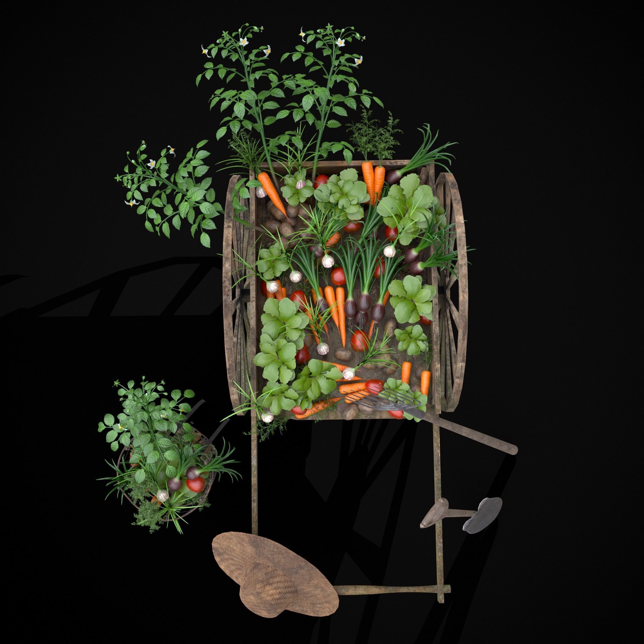 Wheelbarrow of Crops Low-poly 3D model_7