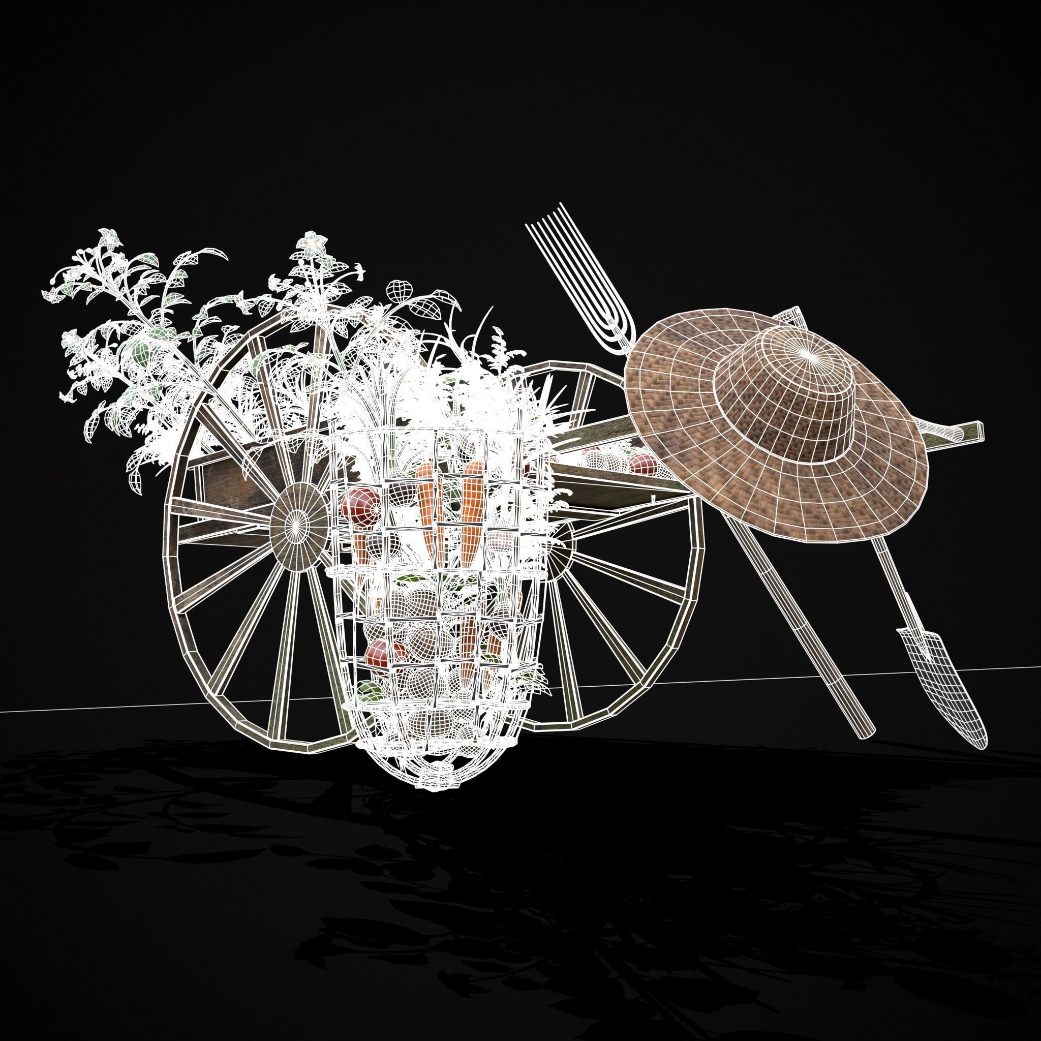 Wheelbarrow of Crops Low-poly 3D model_29