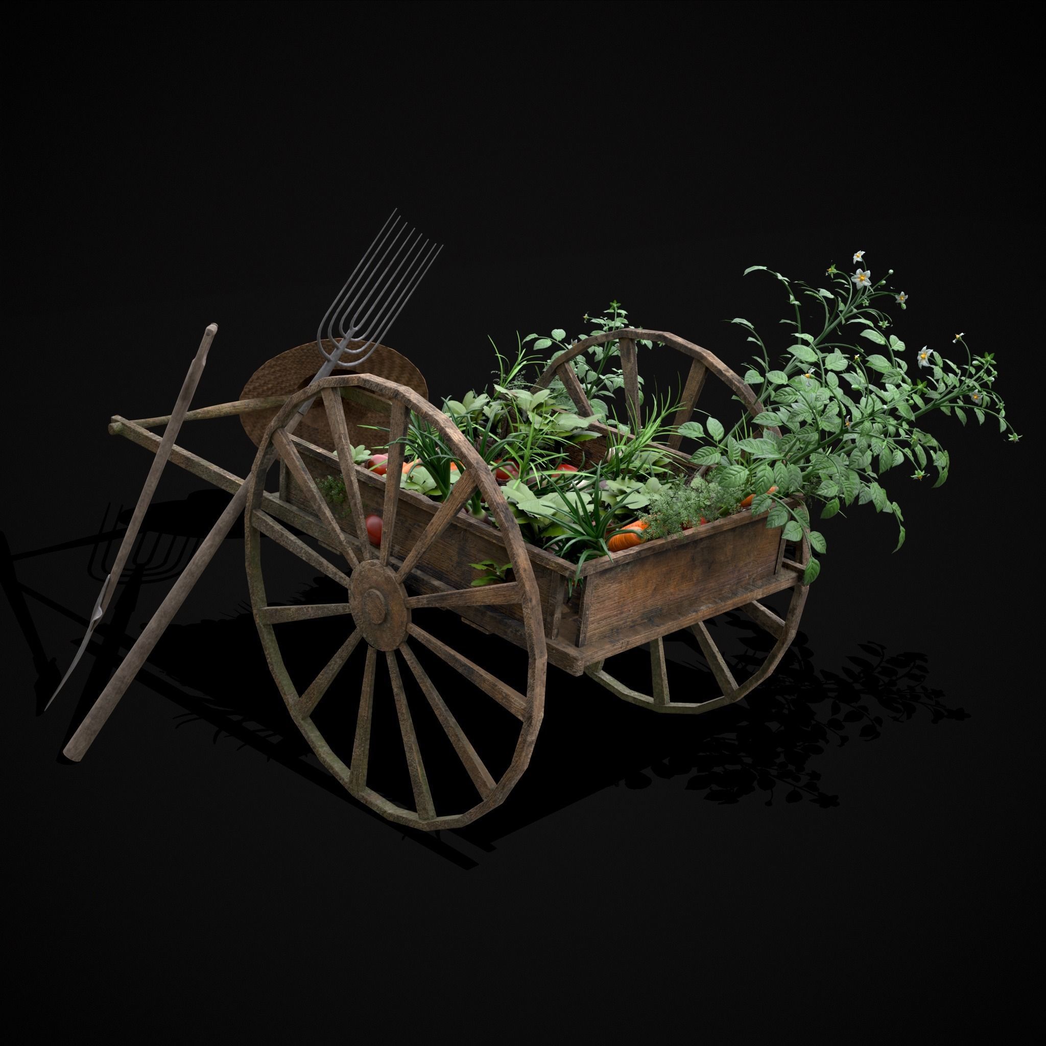 Wheelbarrow of Crops Low-poly 3D model_15
