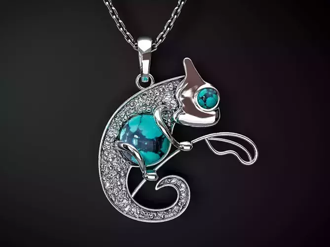 CHAMELEON PENDANT WITH CABACHONS Printable Model