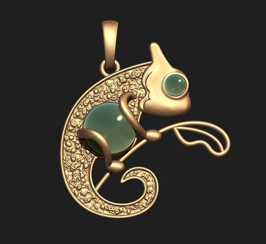 CHAMELEON PENDANT WITH CABACHONS Printable Model 3D print model_7