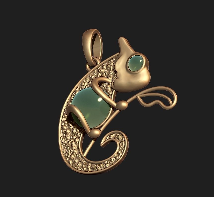 CHAMELEON PENDANT WITH CABACHONS Printable Model 3D print model_5