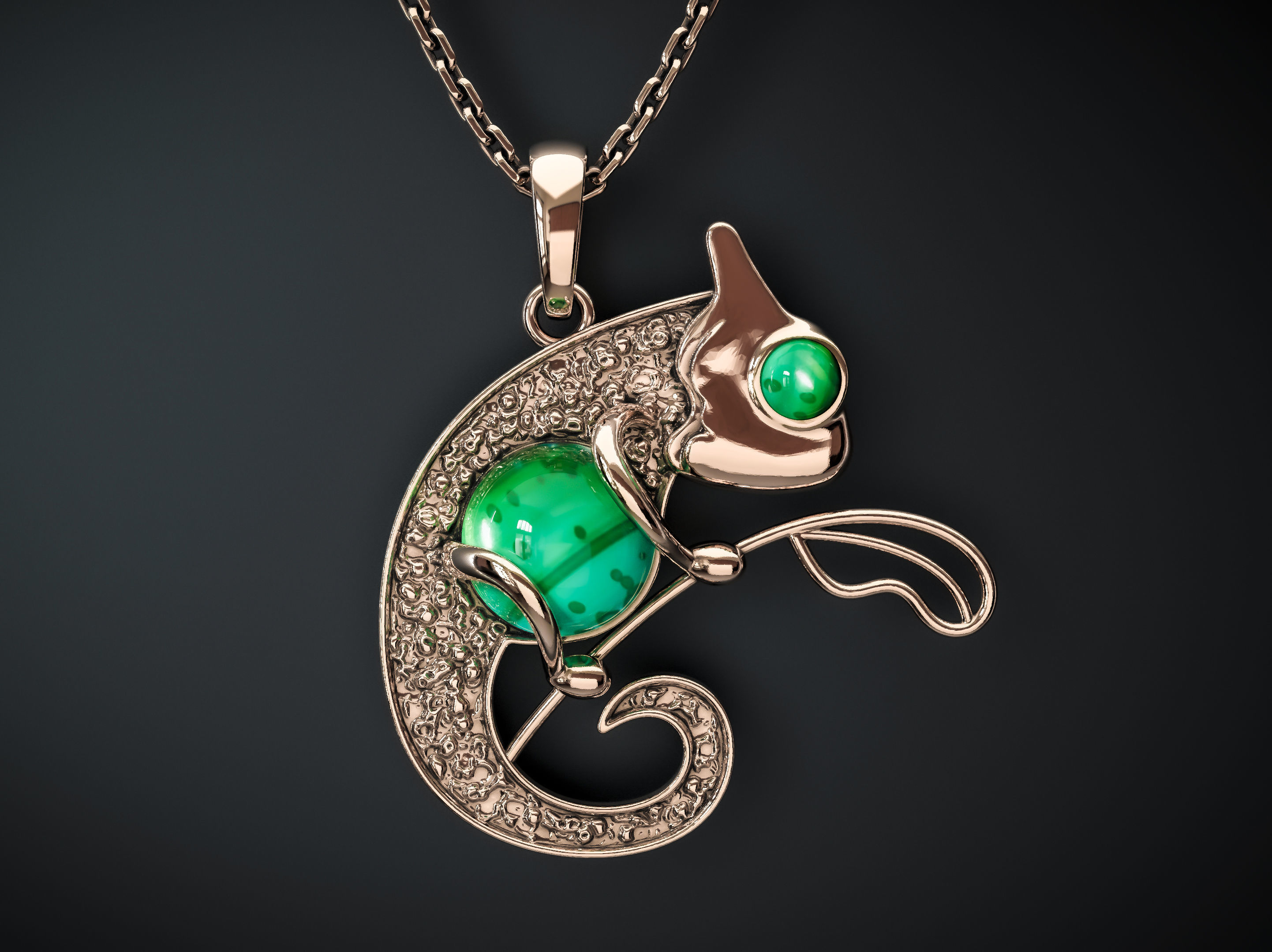 CHAMELEON PENDANT WITH CABACHONS Printable Model 3D print model_1