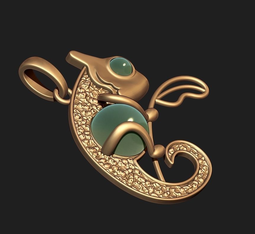 CHAMELEON PENDANT WITH CABACHONS Printable Model 3D print model_8