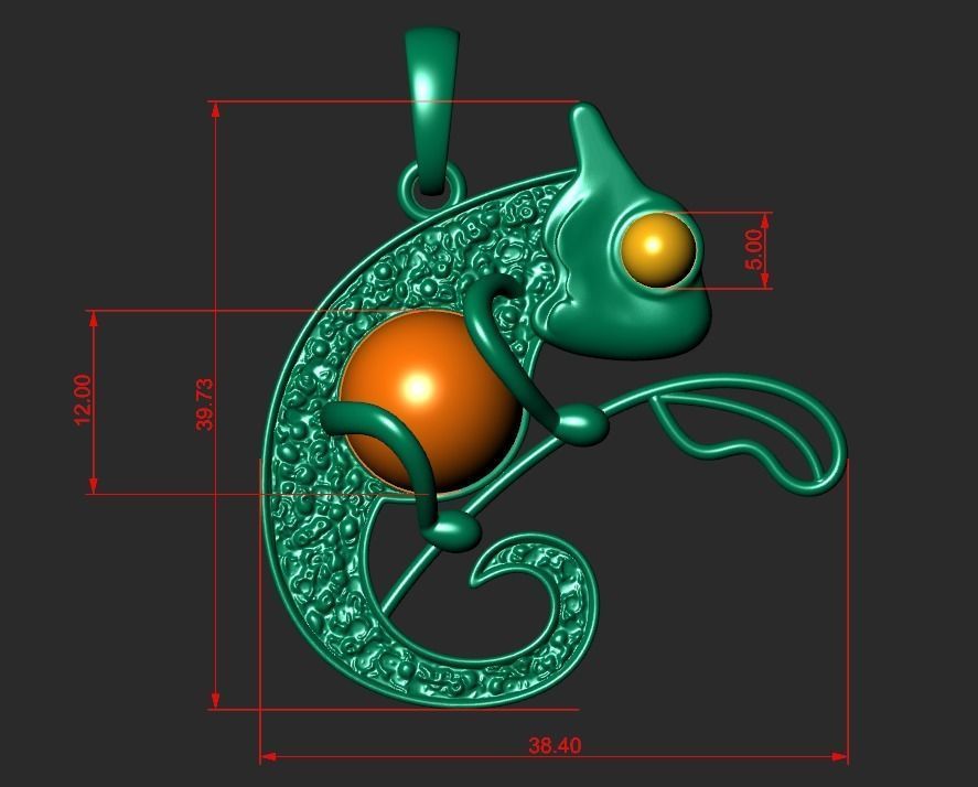 CHAMELEON PENDANT WITH CABACHONS Printable Model 3D print model_2