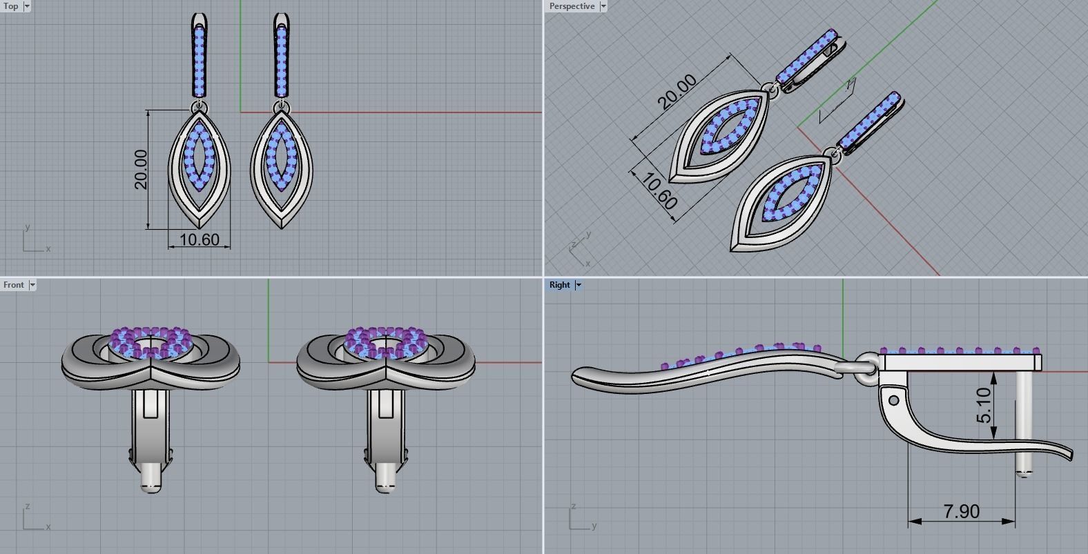 Leaf earring model 846 3D print model_3