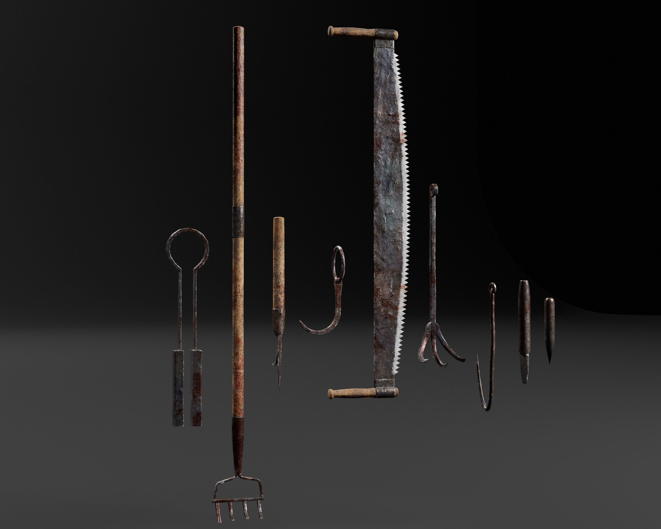 Bloody Torture Tools Low-poly 3D model_2