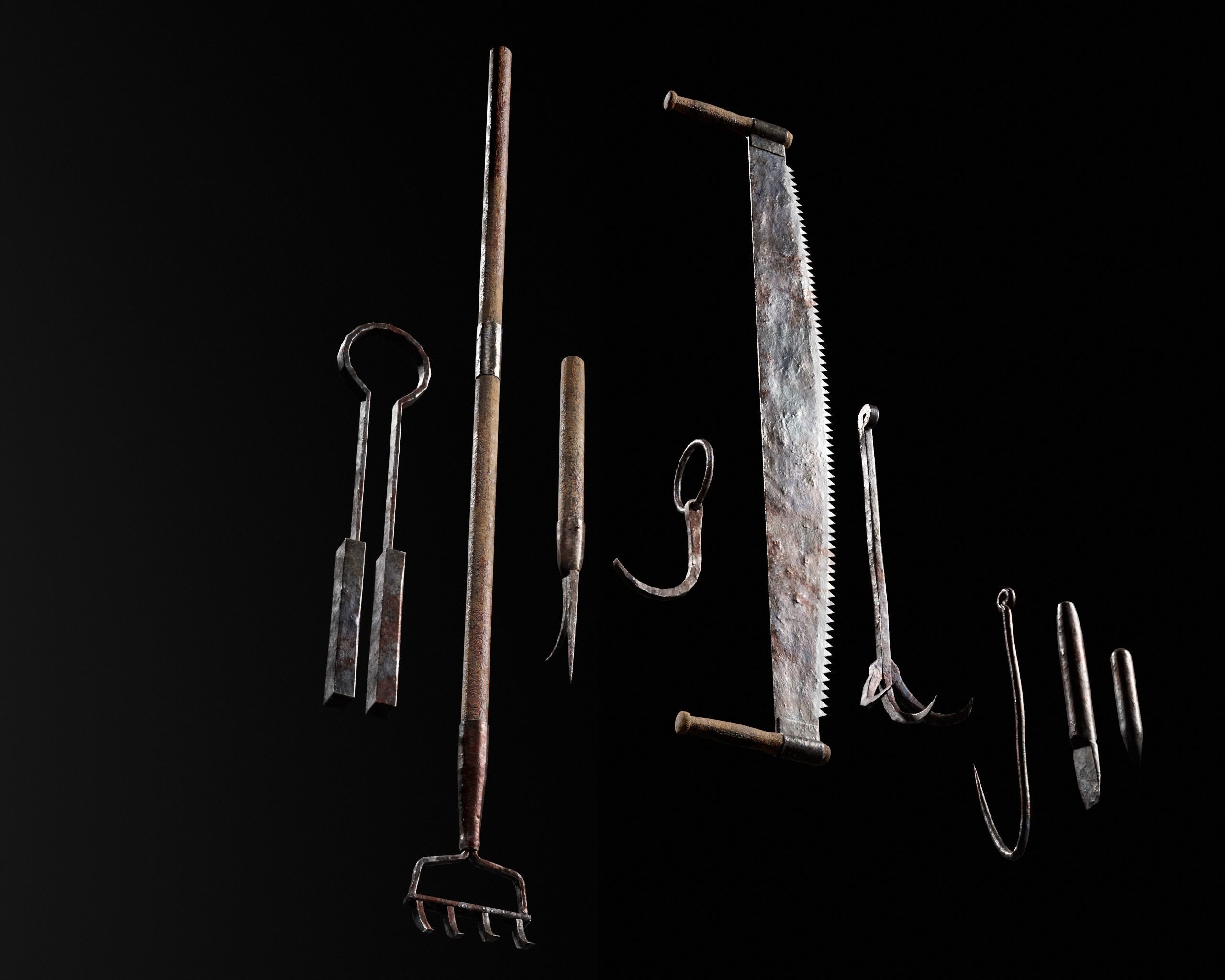 Bloody Torture Tools Low-poly 3D model_4