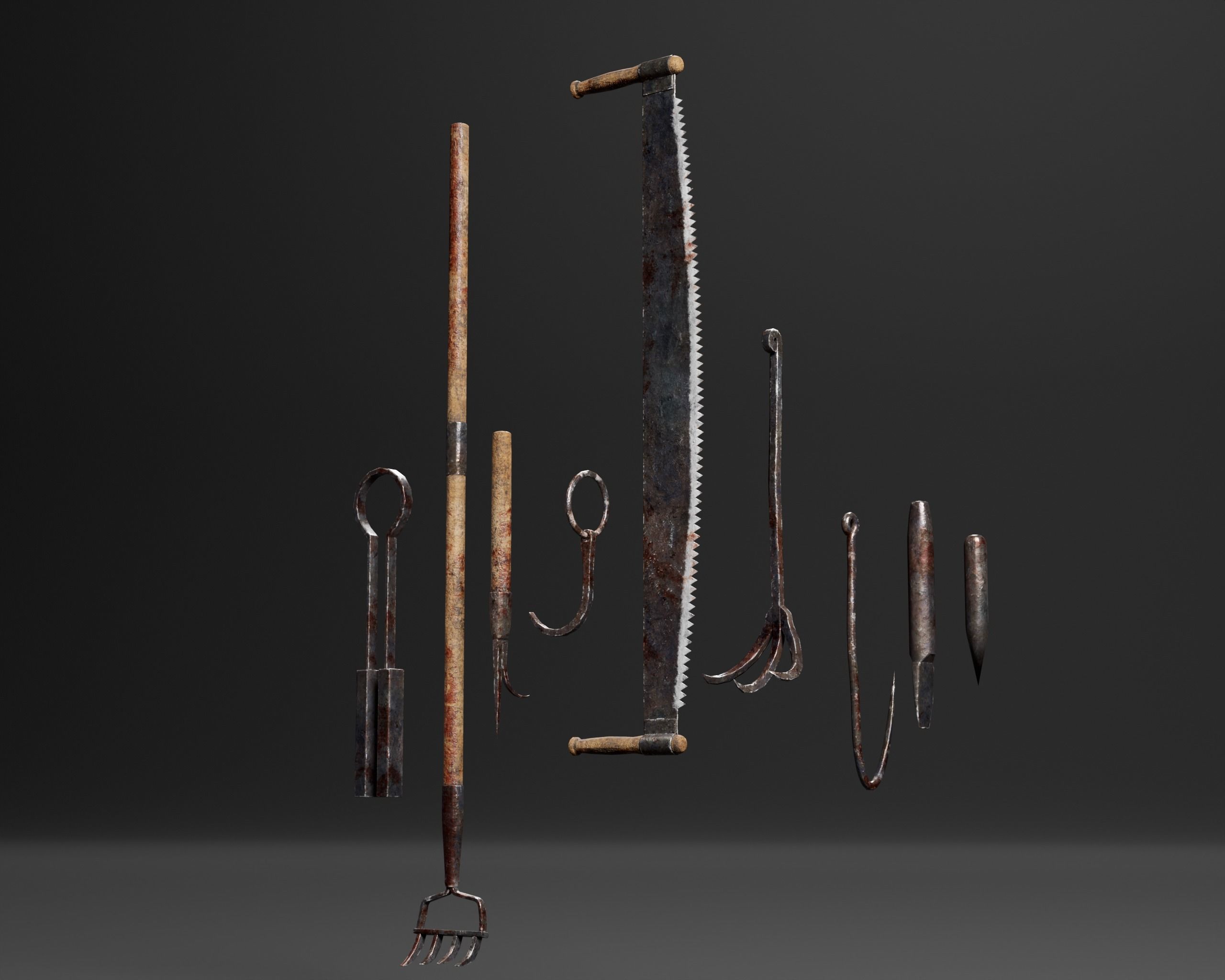 Bloody Torture Tools Low-poly 3D model_6