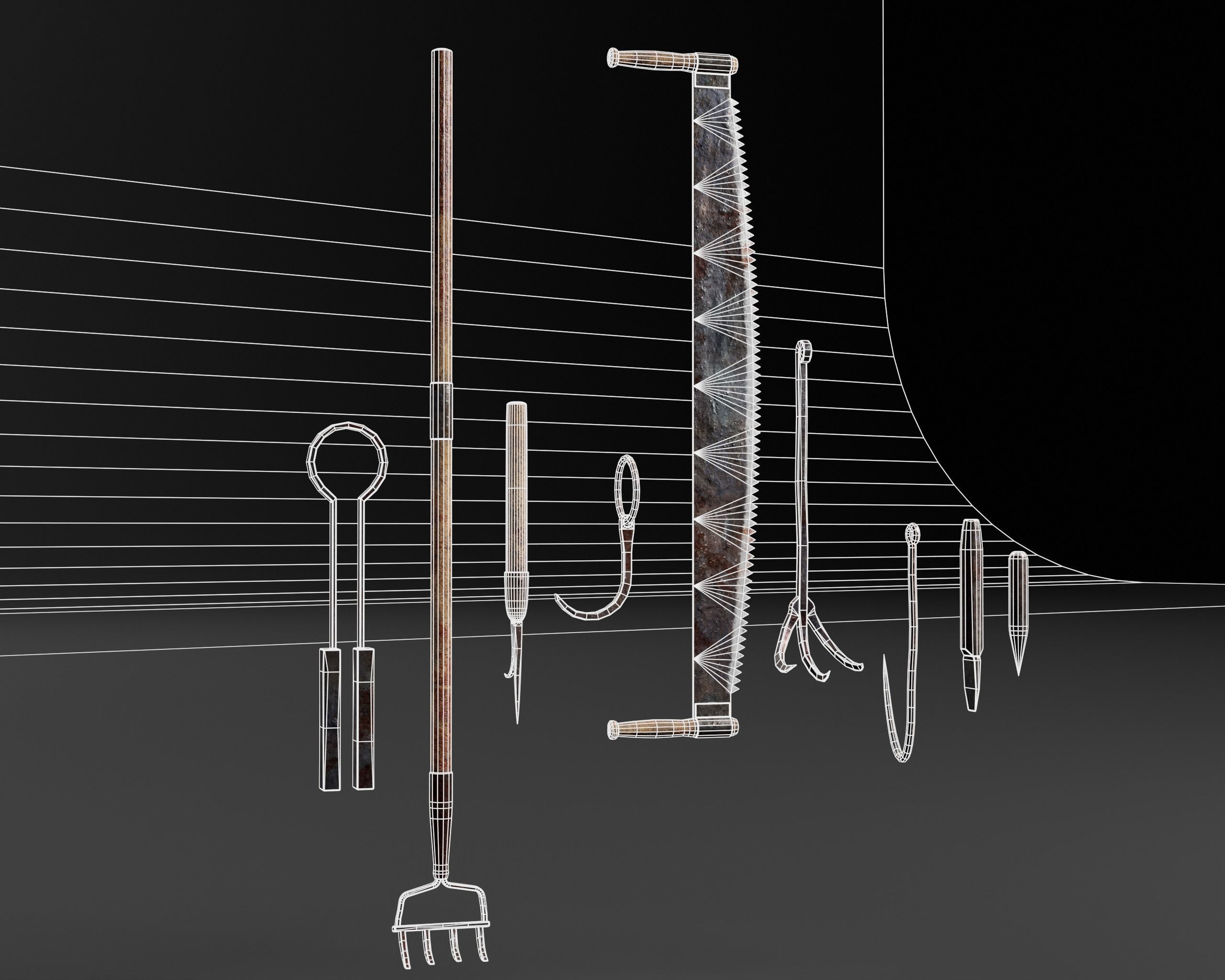 Bloody Torture Tools Low-poly 3D model_3