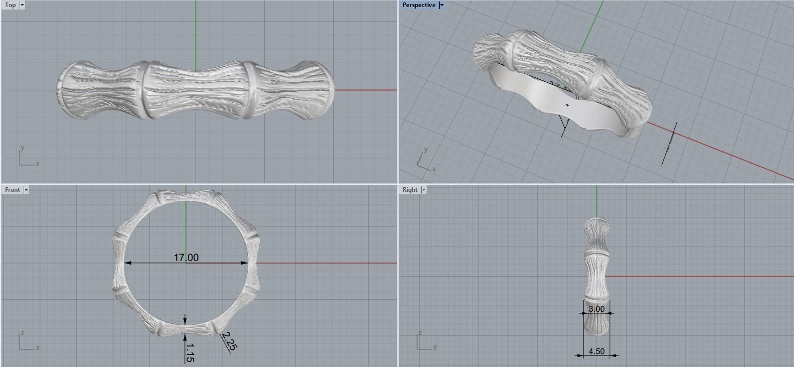 Bamboo textured ring model 849 3D print model_3