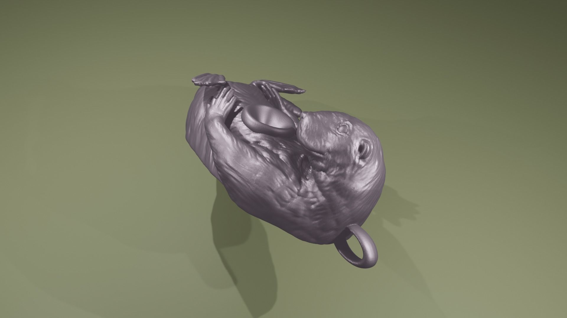 Otter Pendant Keychain with hole for  Gem  Pearl Lutrinae 3D print model_6