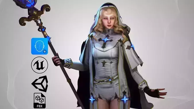 White Priest  - GameReady Low-poly 3D model