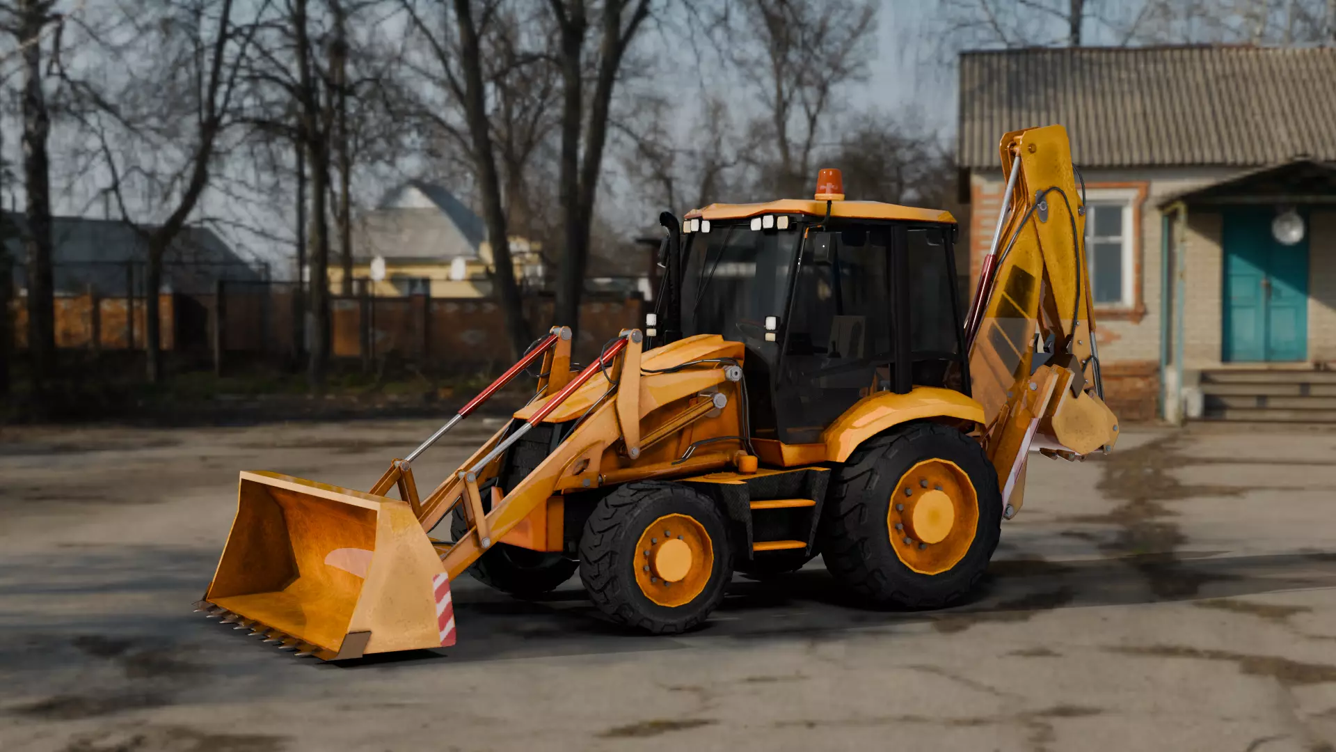 Realistic Construction Vehicle - Backhoe Low-poly 3D model_0