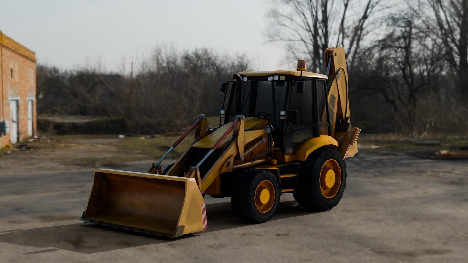 Realistic Construction Vehicle - Backhoe Low-poly 3D model_15