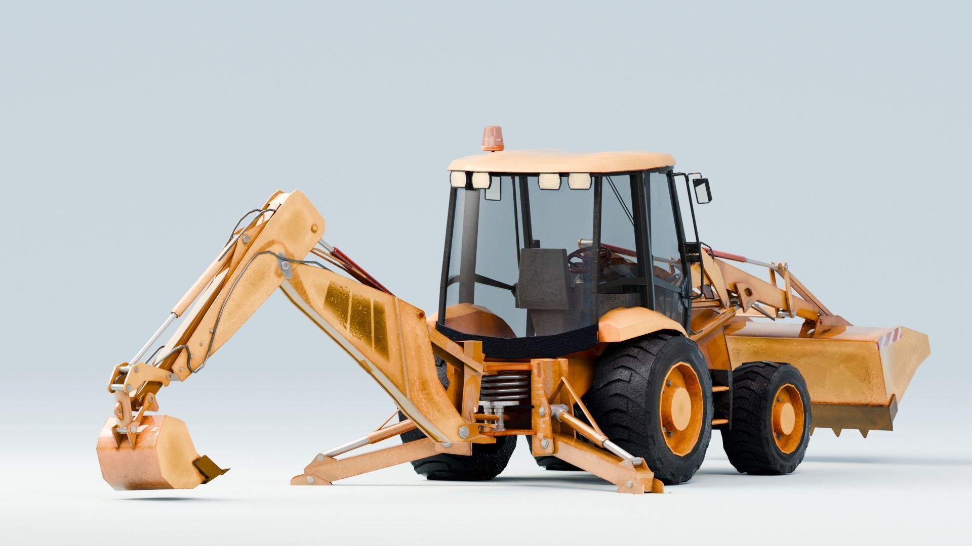 Realistic Construction Vehicle - Backhoe Low-poly 3D model_8