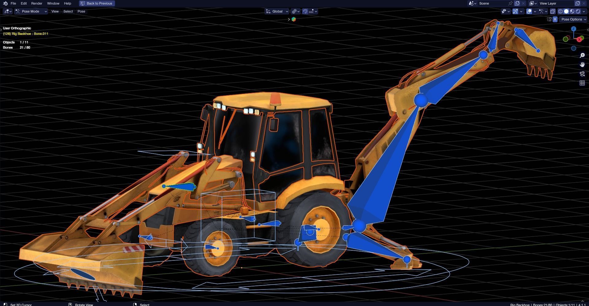 Realistic Construction Vehicle - Backhoe Low-poly 3D model_9