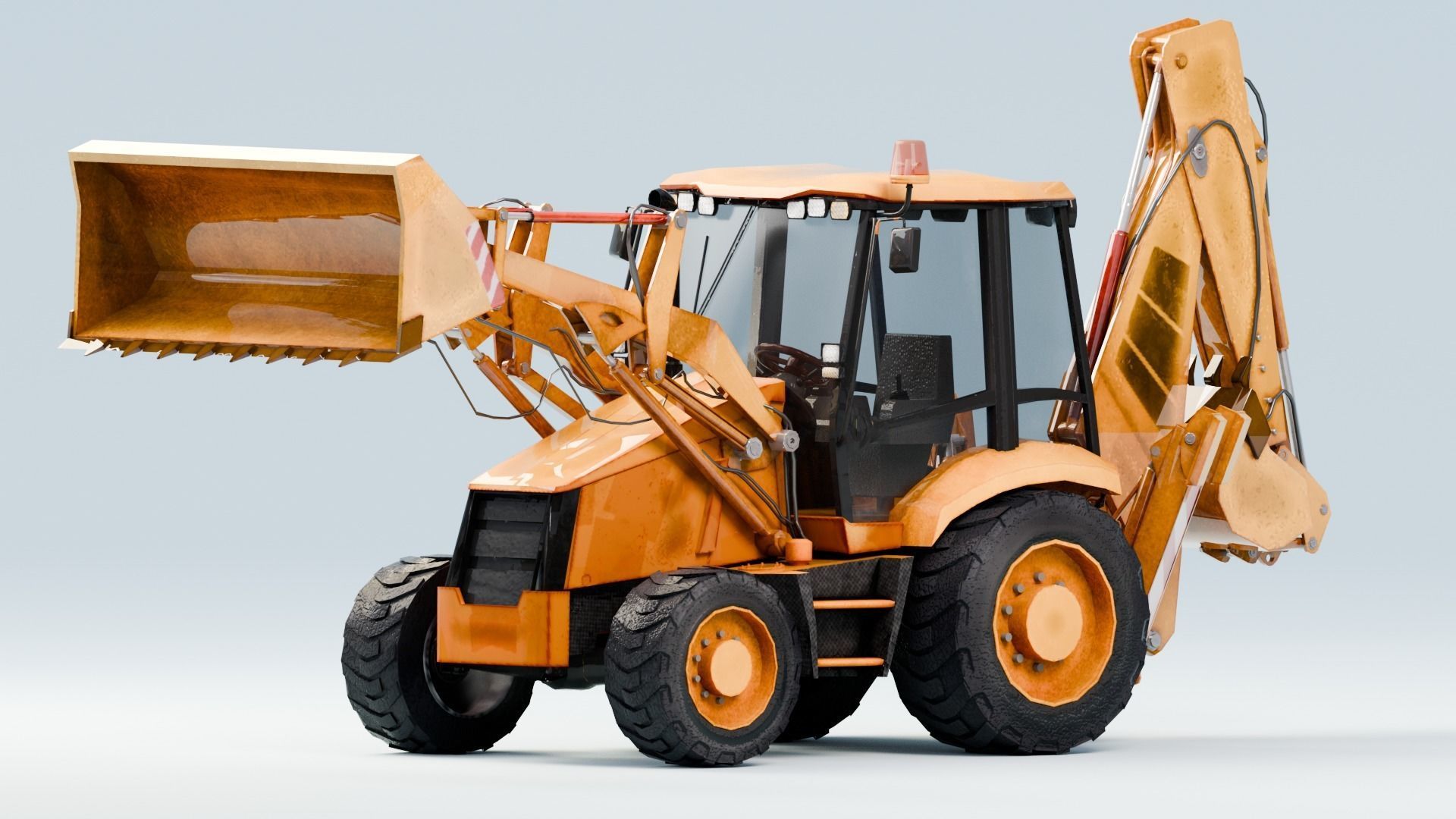 Realistic Construction Vehicle - Backhoe Low-poly 3D model_3
