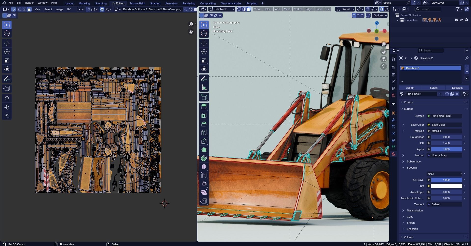 Realistic Construction Vehicle - Backhoe Low-poly 3D model_13