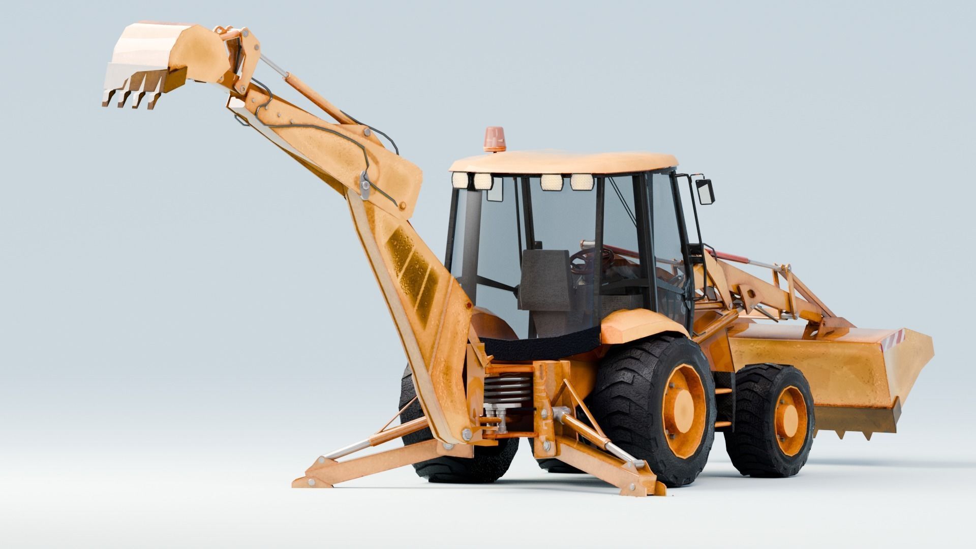 Realistic Construction Vehicle - Backhoe Low-poly 3D model_7