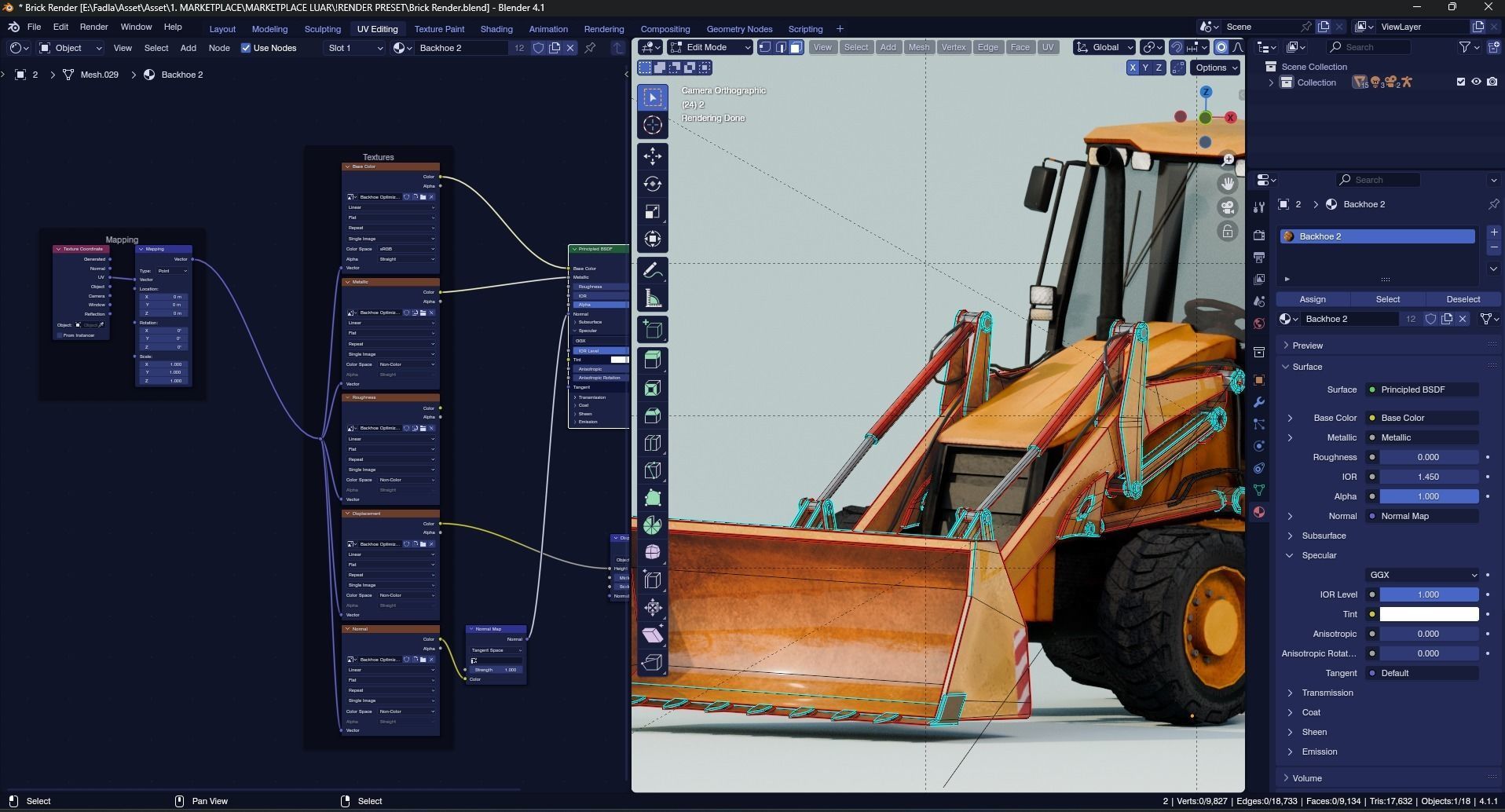 Realistic Construction Vehicle - Backhoe Low-poly 3D model_11