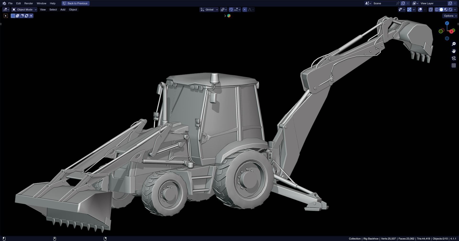 Realistic Construction Vehicle - Backhoe Low-poly 3D model_10