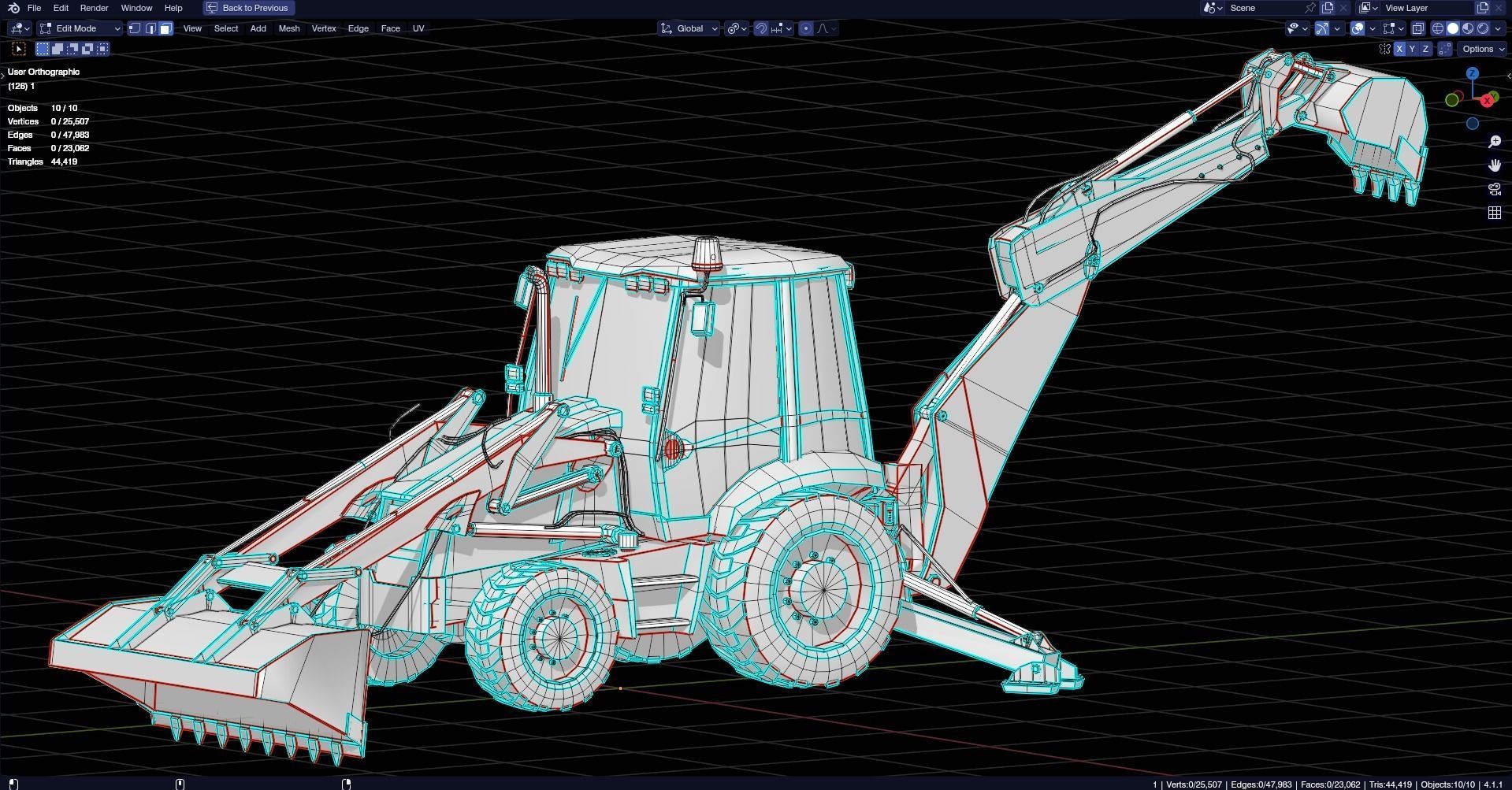 Realistic Construction Vehicle - Backhoe Low-poly 3D model_14