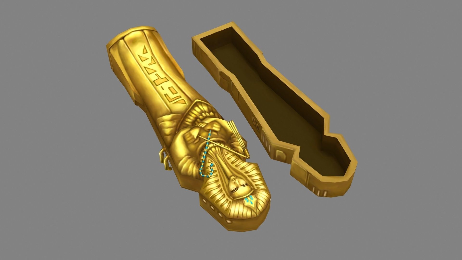 Cartoon Golden pharaoh coffin Low-poly 3D model_3