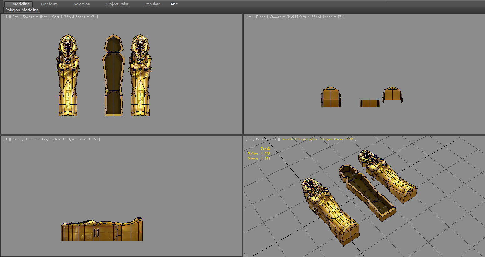 Cartoon Golden pharaoh coffin Low-poly 3D model_6