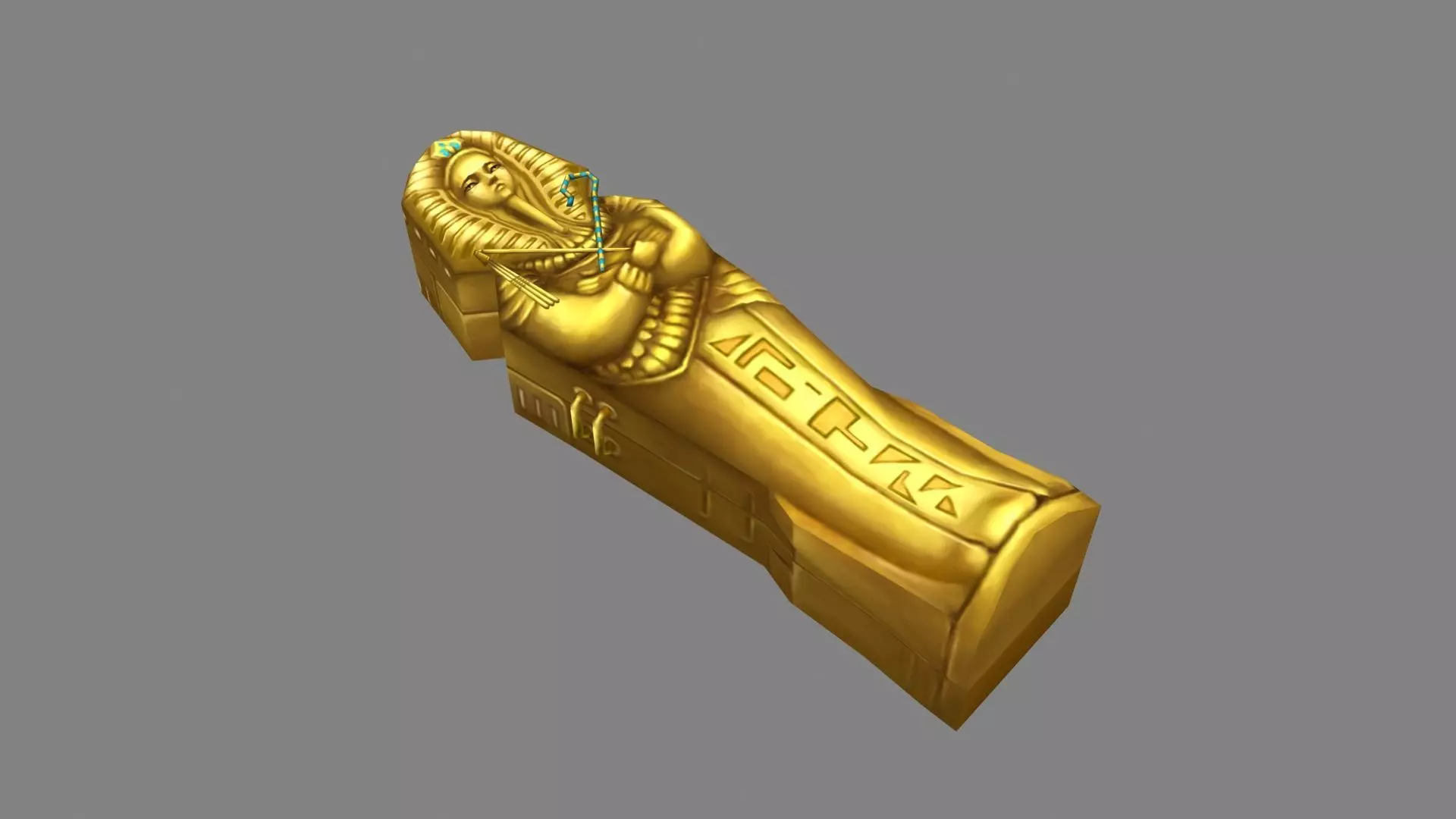 Cartoon Golden pharaoh coffin Low-poly 3D model_0
