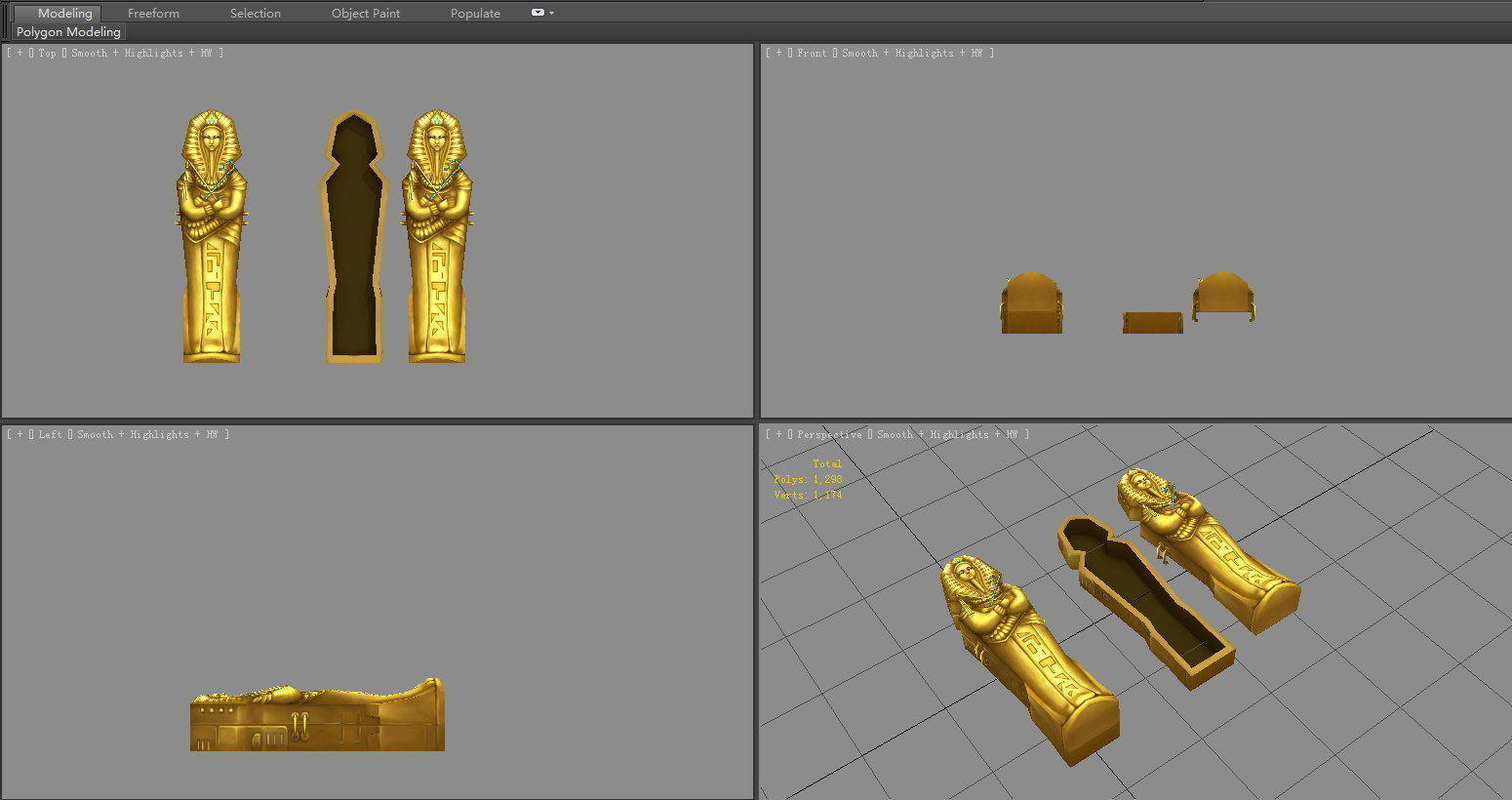 Cartoon Golden pharaoh coffin Low-poly 3D model_5