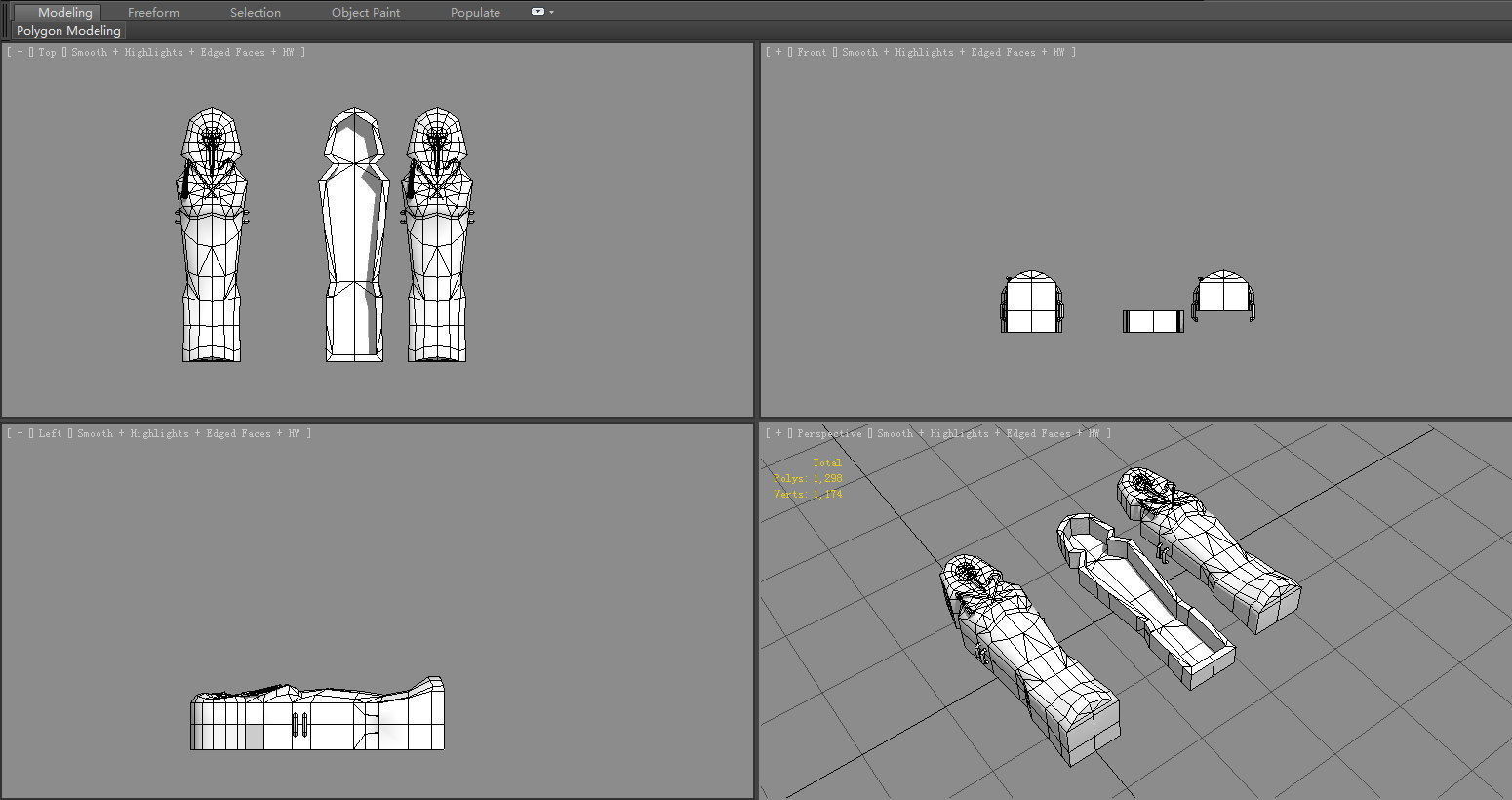 Cartoon Golden pharaoh coffin Low-poly 3D model_7