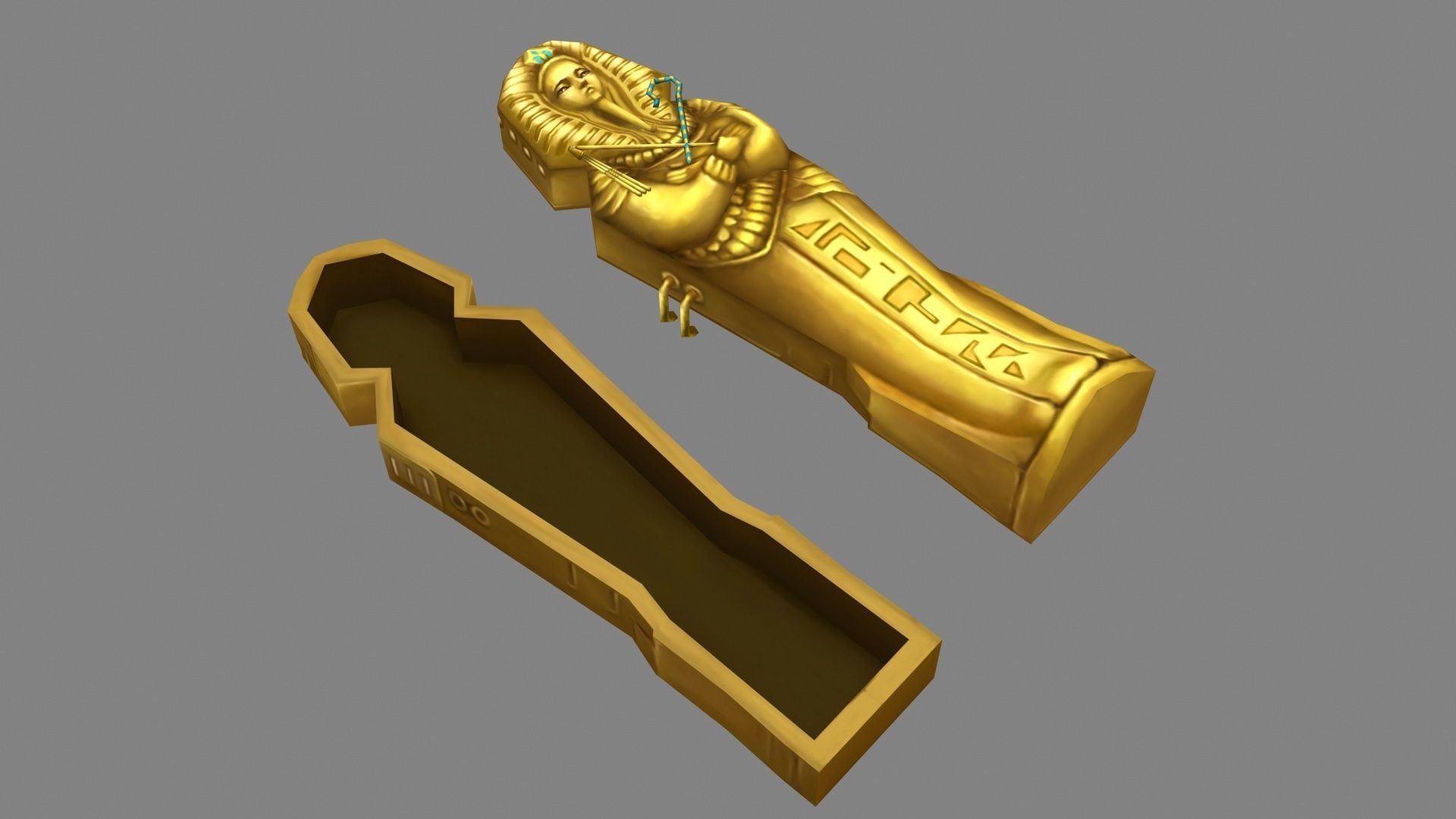 Cartoon Golden pharaoh coffin Low-poly 3D model_1