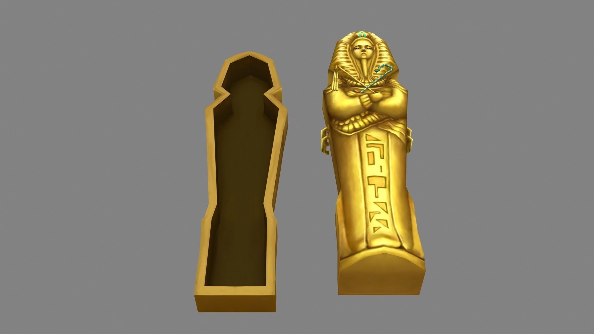 Cartoon Golden pharaoh coffin Low-poly 3D model_2