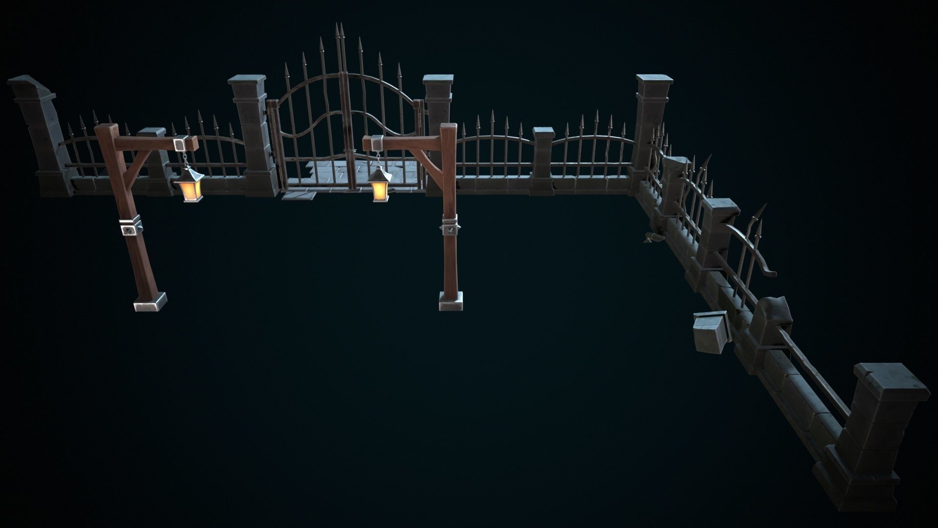 Stylized gate Low-poly 3D model_4