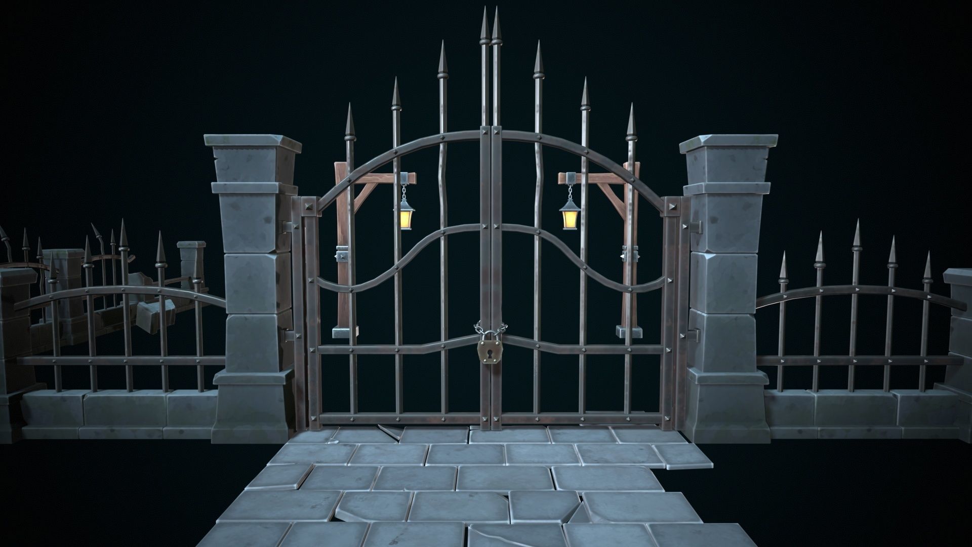 Stylized gate Low-poly 3D model_6