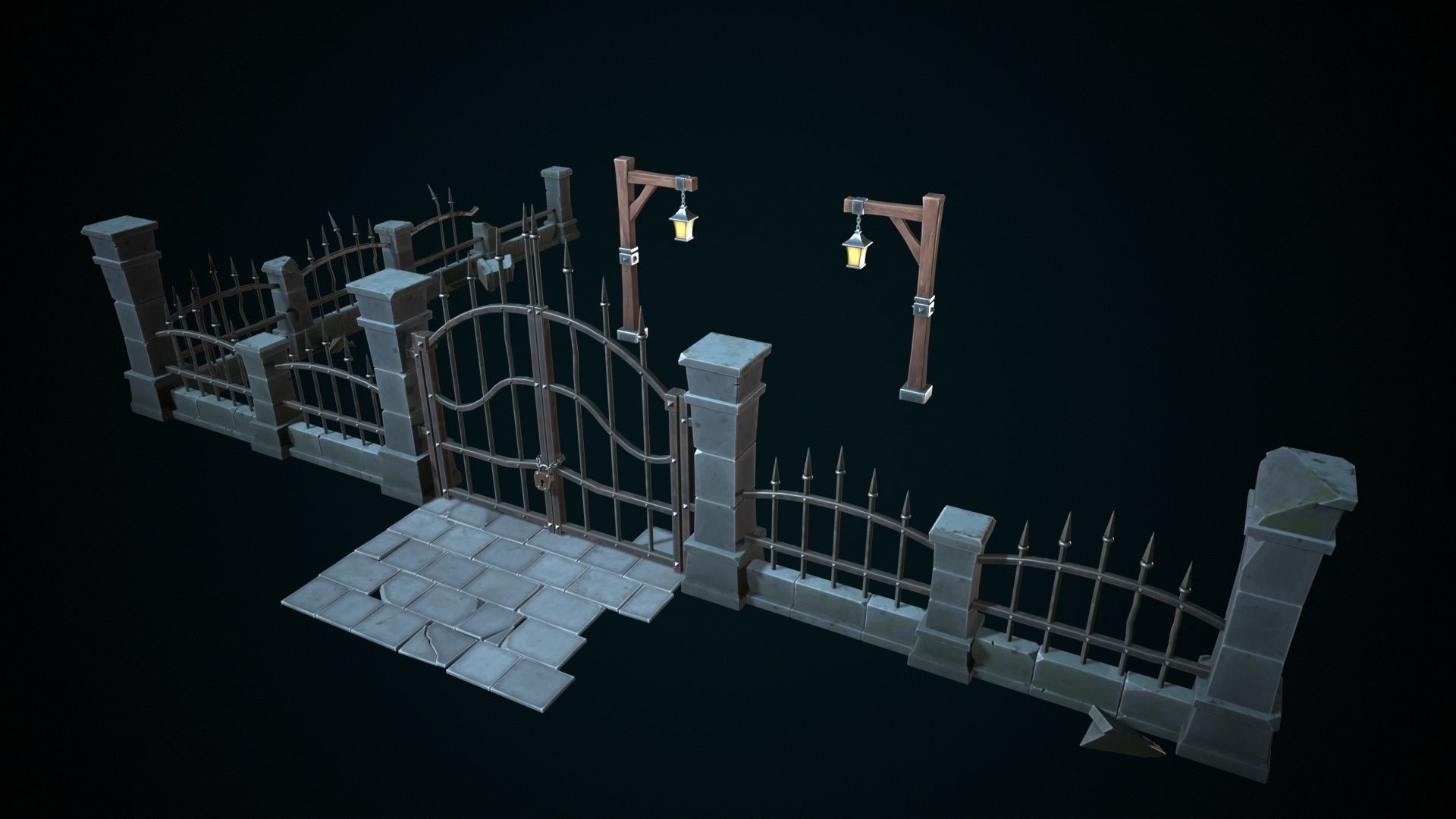 Stylized gate Low-poly 3D model_1